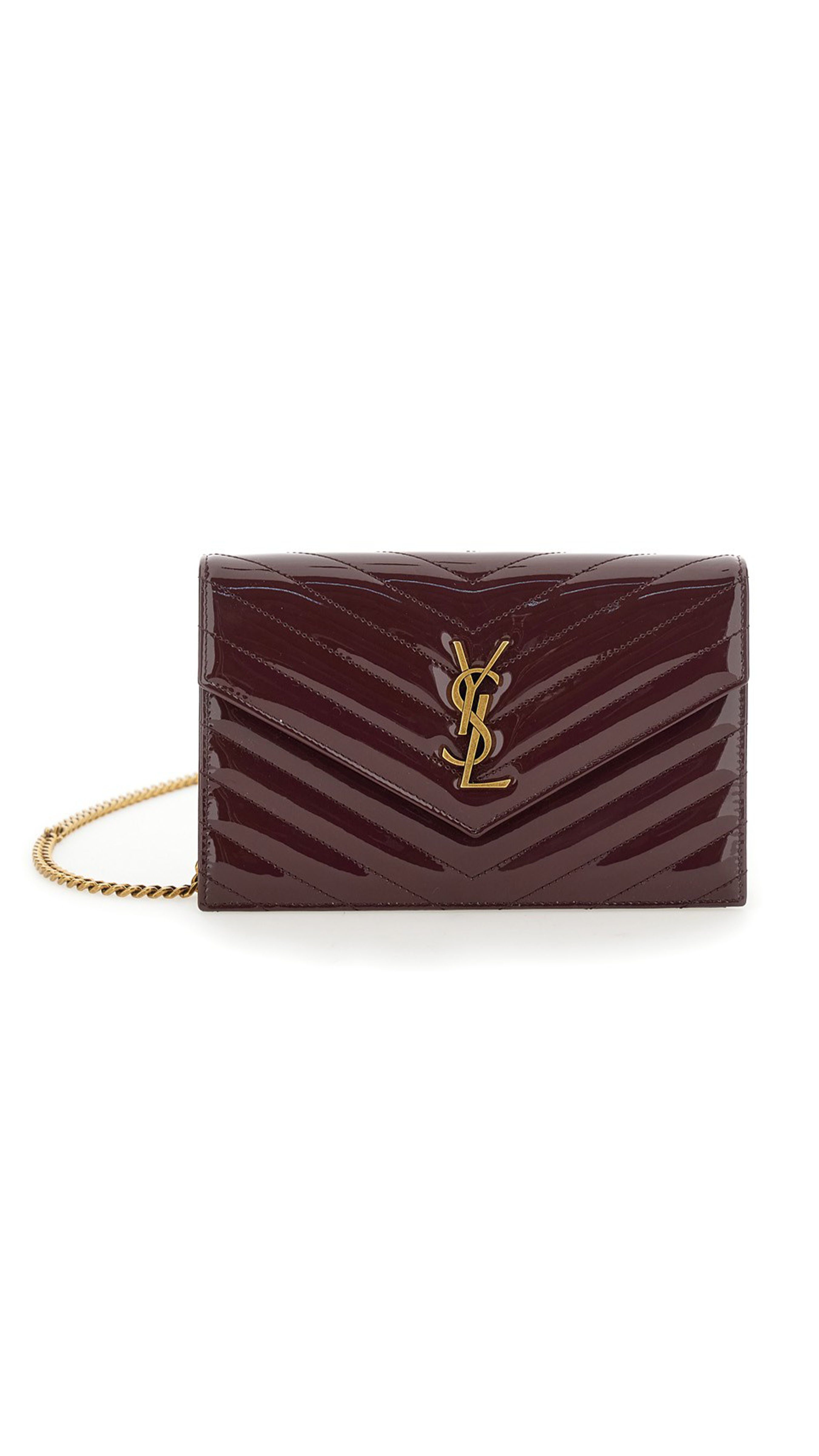 Cassandre Envelope Chain Wallet in Patent Leather - Dark Red Wine