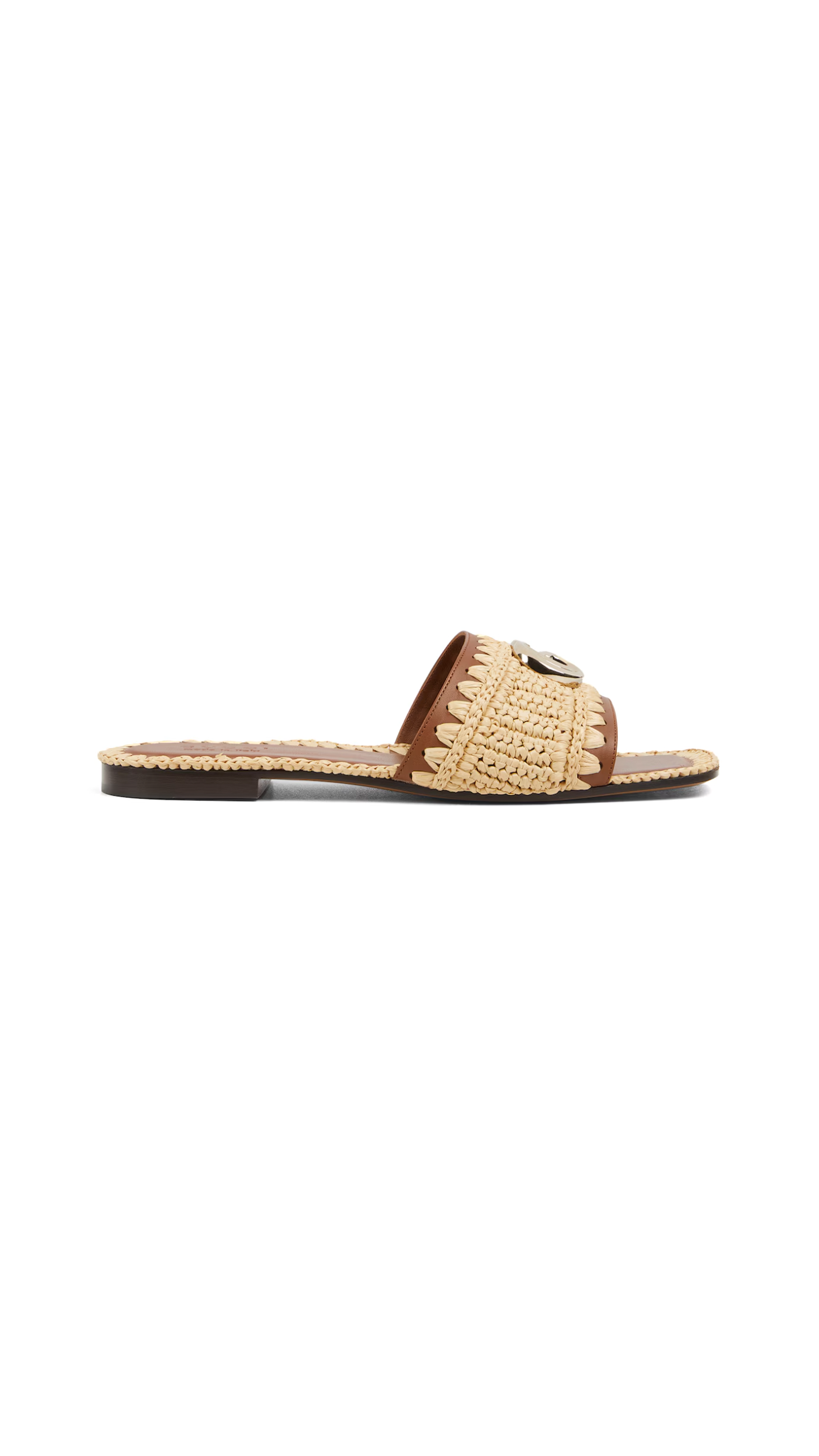 Slide Sandal with Double G - Natural/Brown