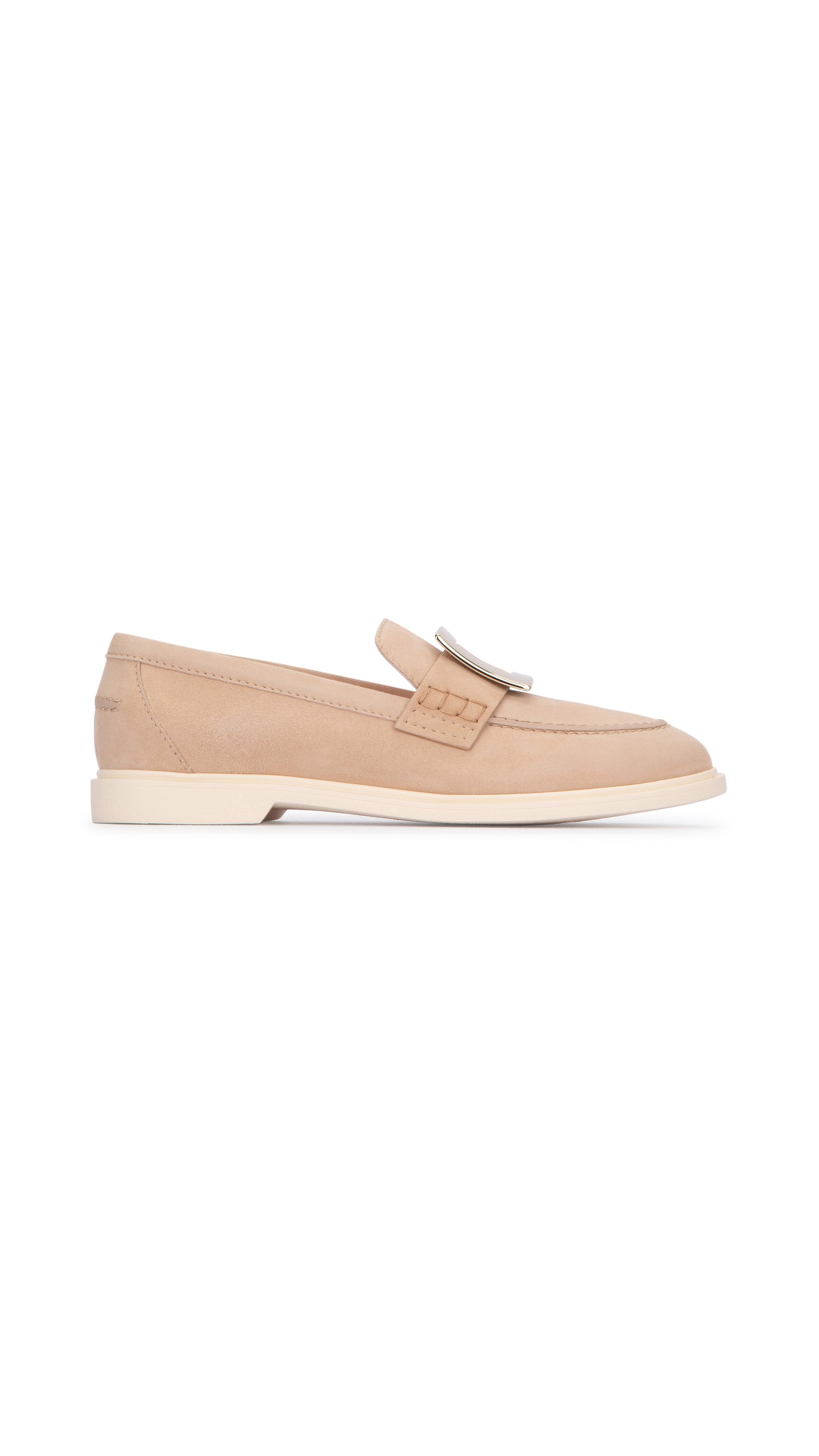 Viv' Rangers Metal Buckle Loafers in Suede - Beige