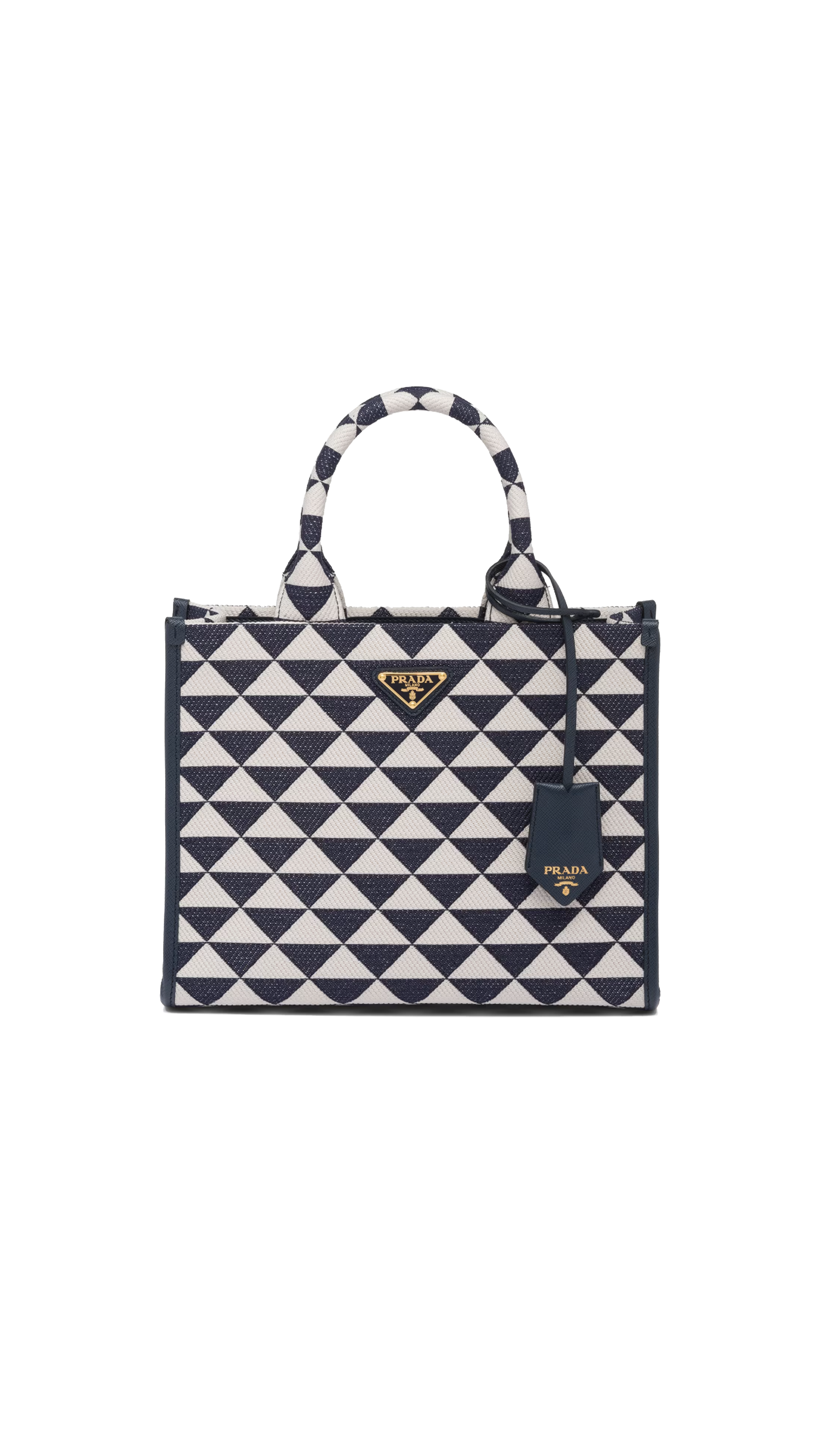 Small Prada Symbole Embroidered Fabric Handbag - Baltic Blue\Chalk White