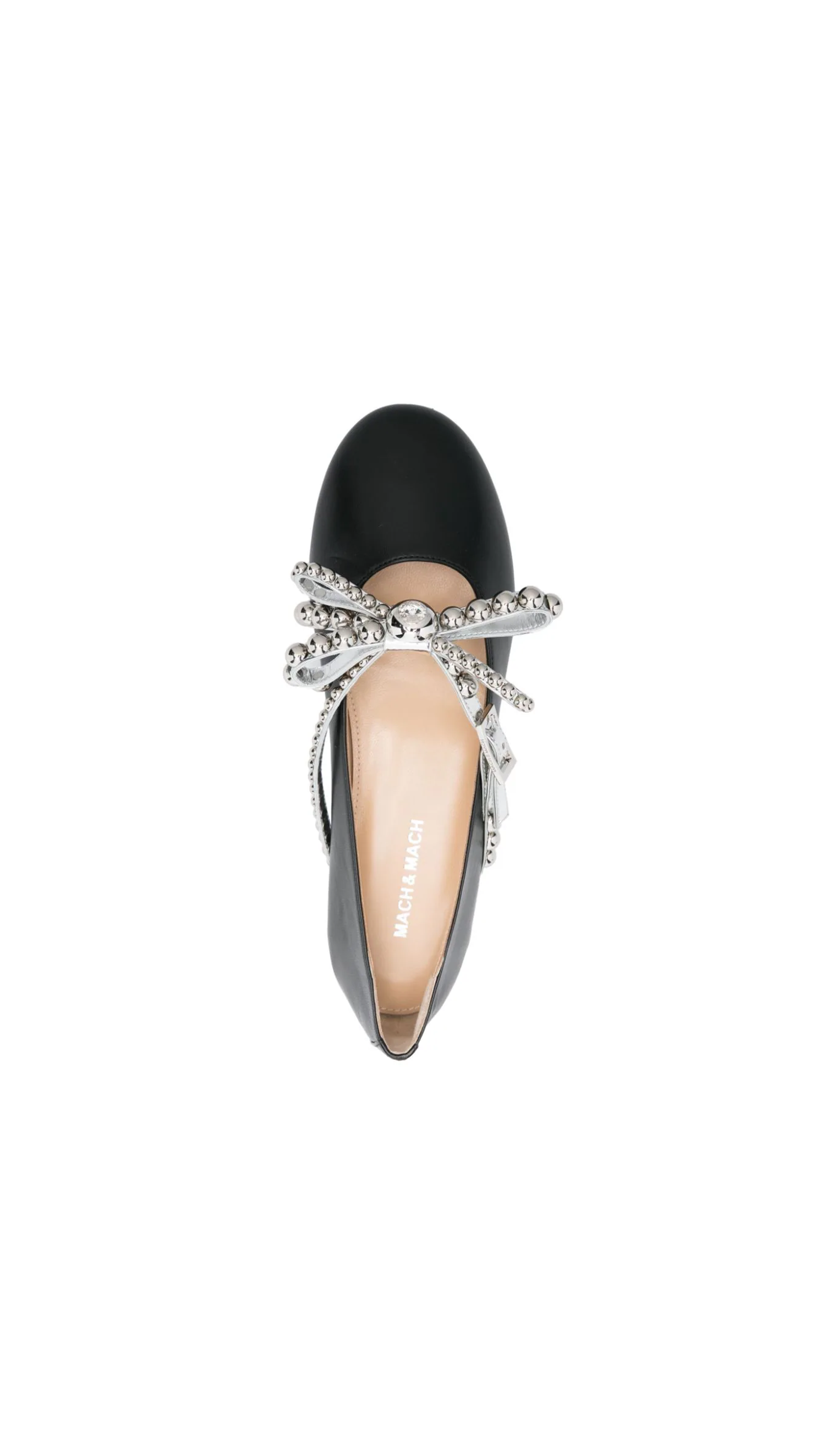 Double Bow Studded Ballerinas - Black/Silver