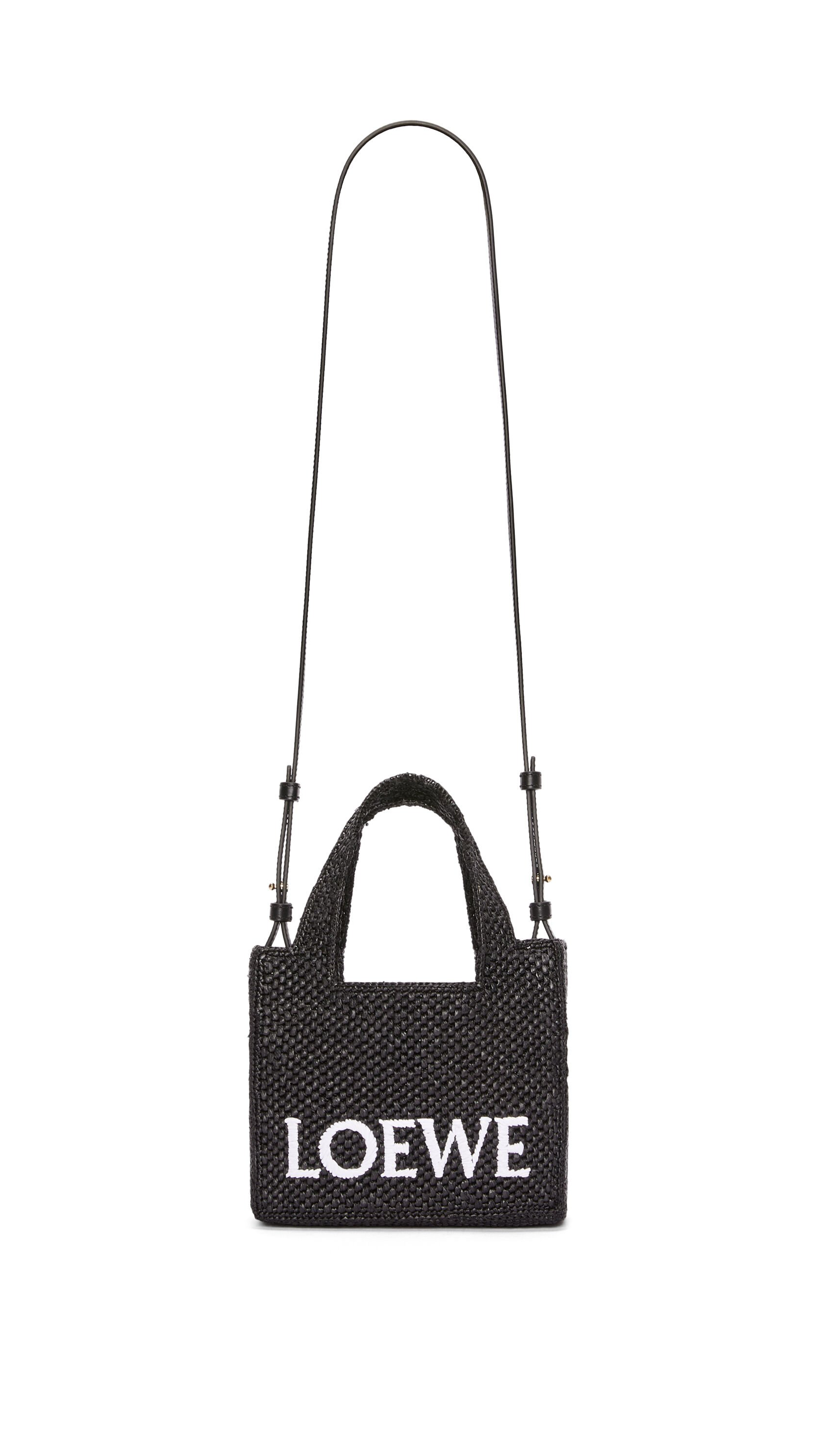 Mini LOEWE Font Tote in Raffia - Black