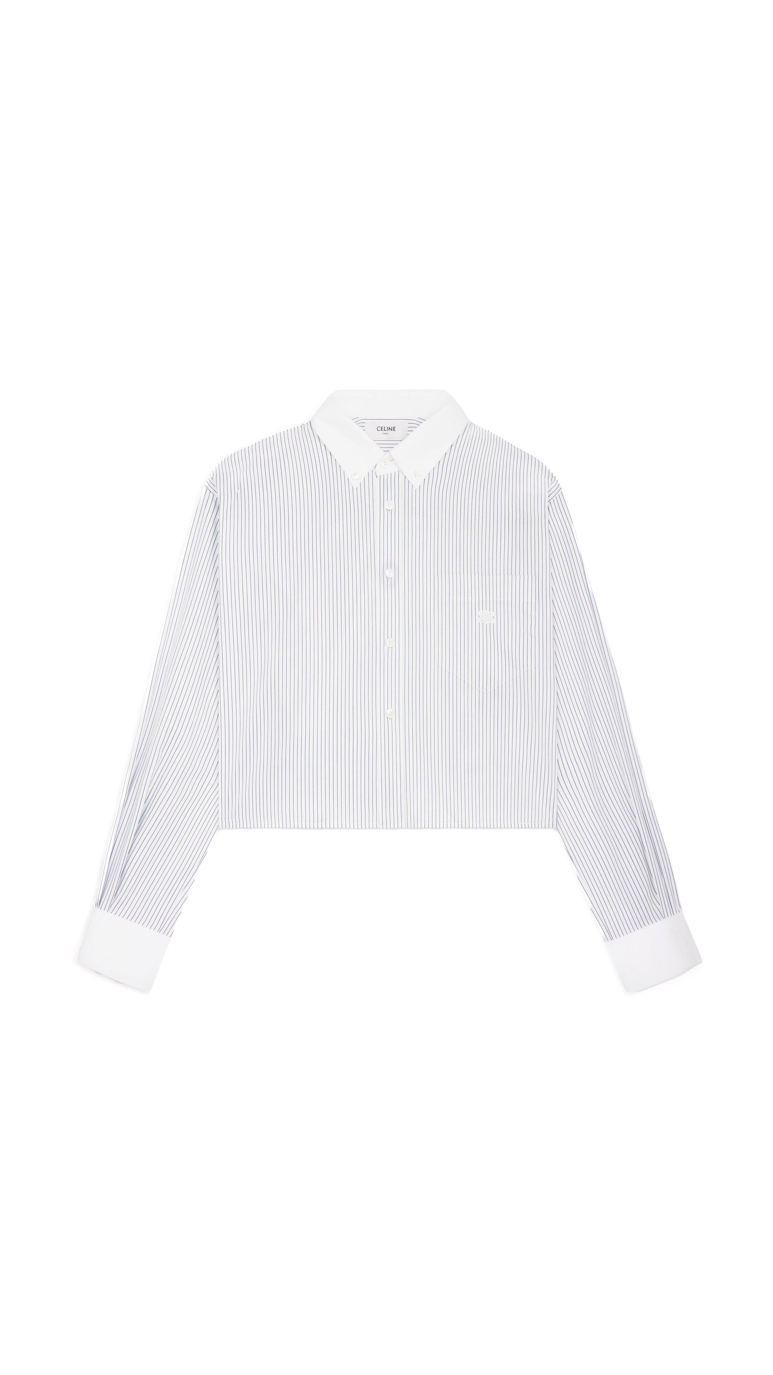 Cropped Shirt in Striped Poplin - White/Navy