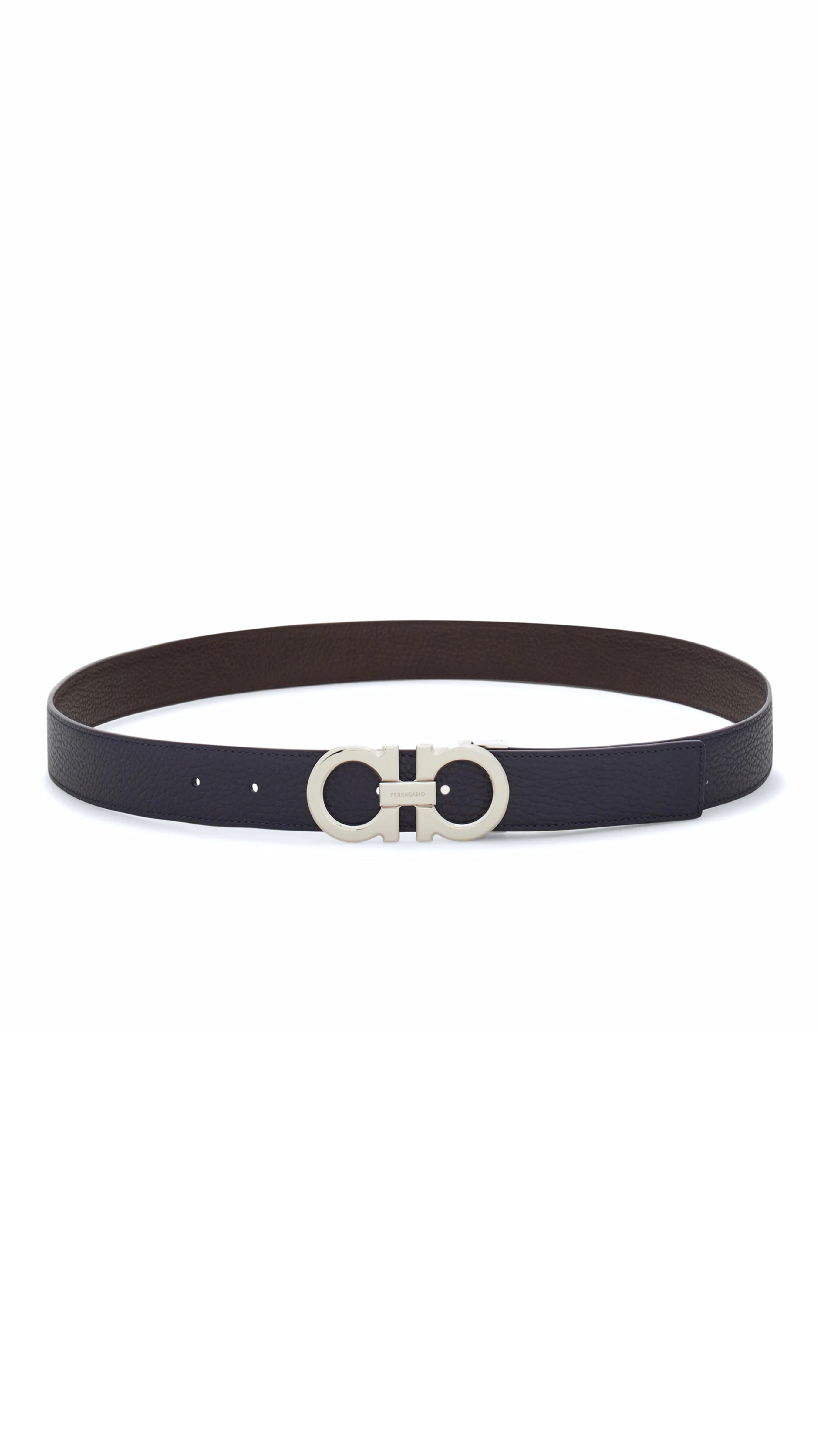 Adjustable and Reversible Gancini Belt - Midnight Blue/Oxblood