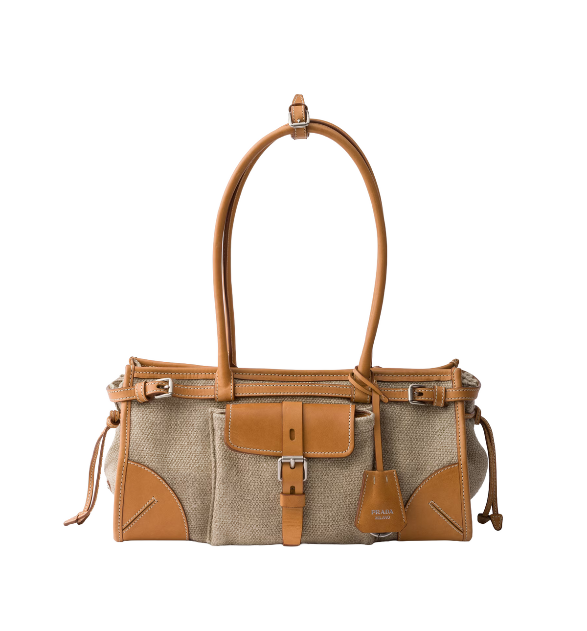 Prada Bonnie medium linen and leather handbag