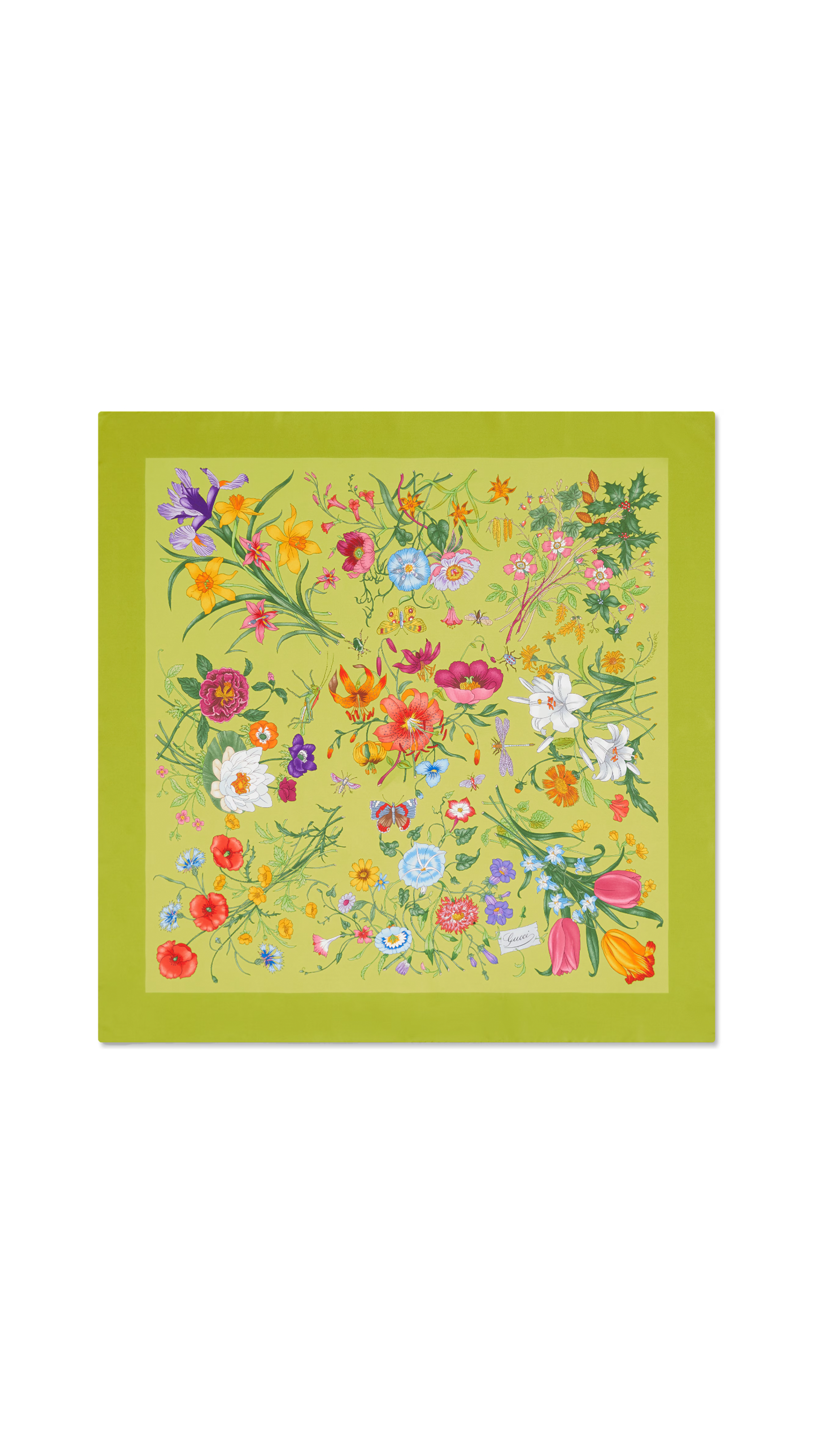 Printed Silk Twill Carré - Acid Green