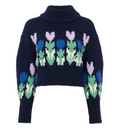 Cropped mock-neck logo sweater