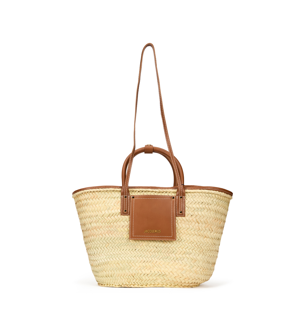 Straw tote bag with leather handles