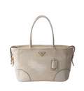 Large linen blend and leather tote bag