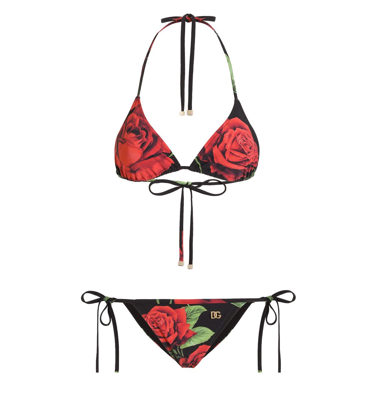 Rose-print triangle bikini