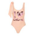 Knotted-strap one-piece logo swimsuit