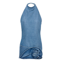 Halter-neck denim mini dress in light blue