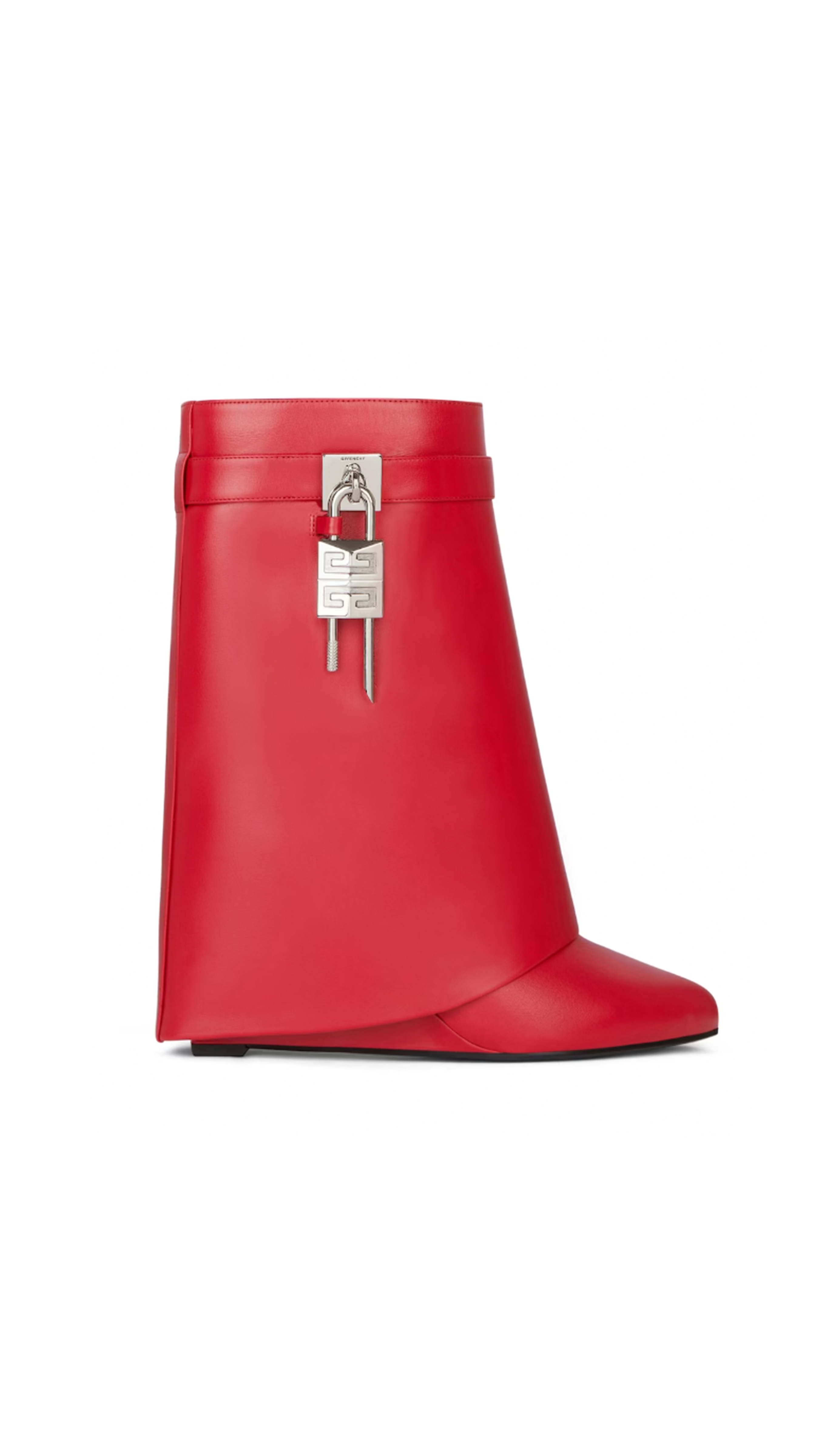 Shark Lock Ankle Boots in Leather - Red