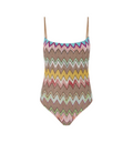 One-piece swimsuit in lamé viscose with macro zigzag pattern