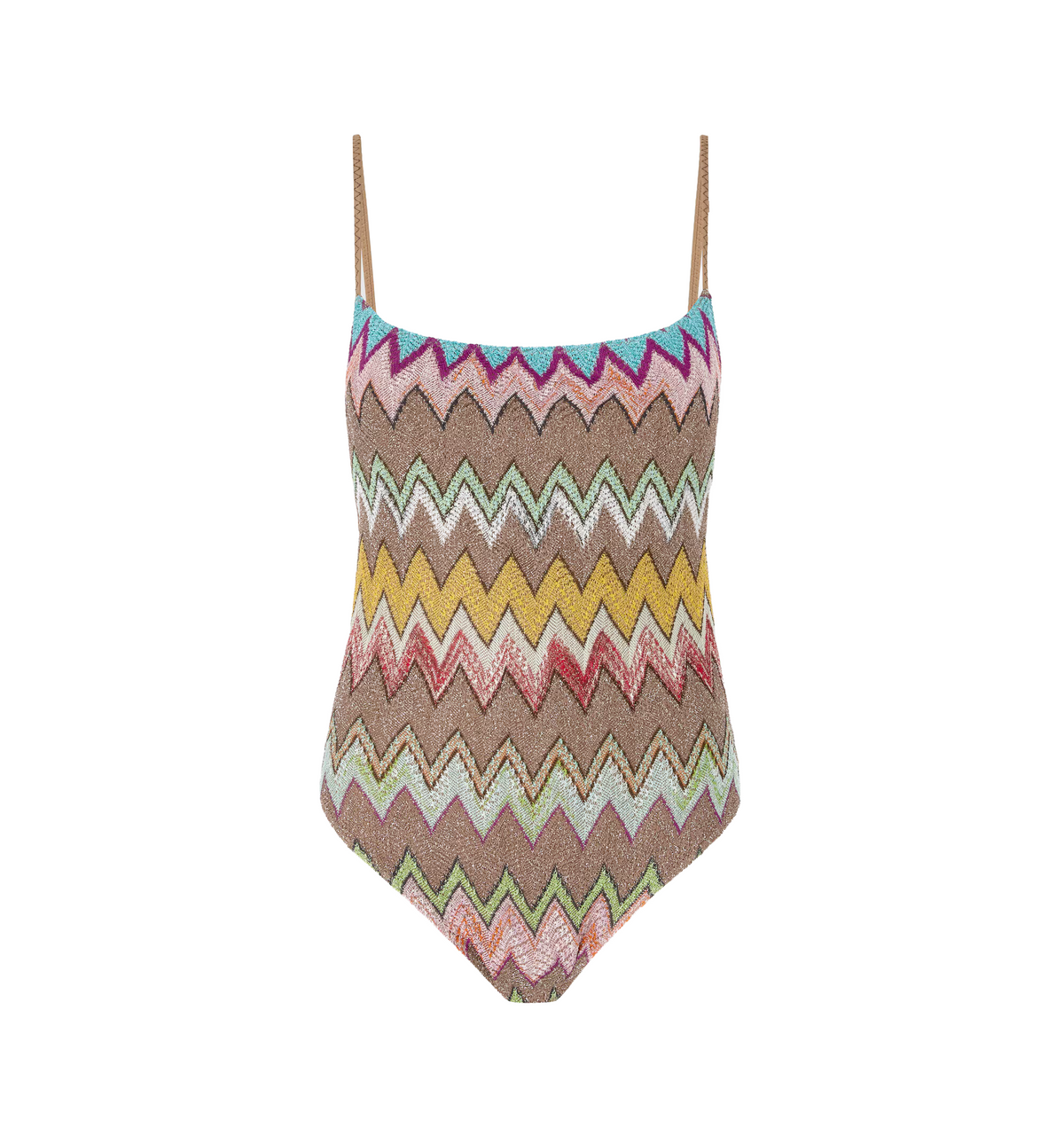 One-piece swimsuit in lamé viscose with macro zigzag pattern