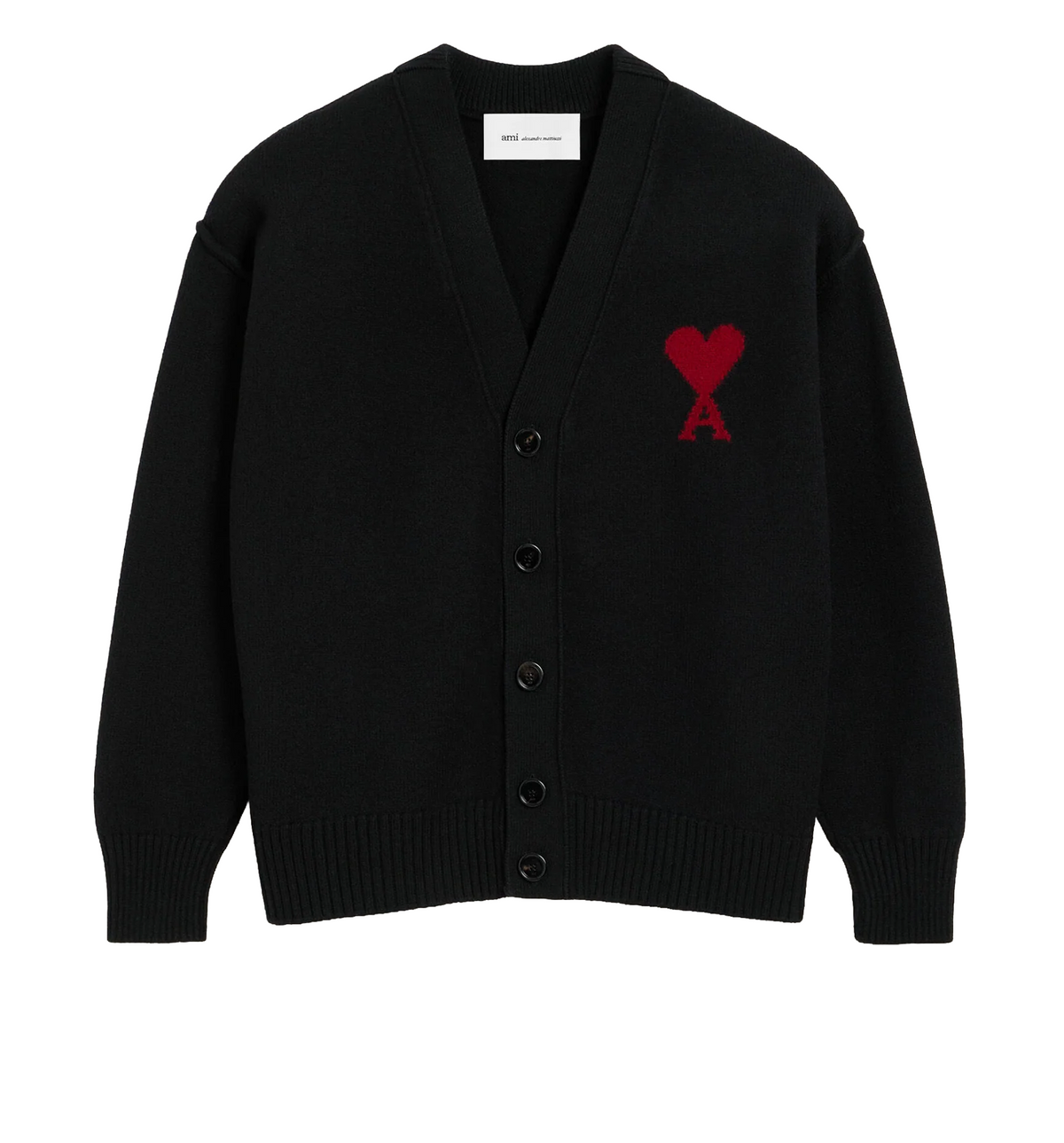 Black Wool Cardigan With Contrasted Ami De Coeur