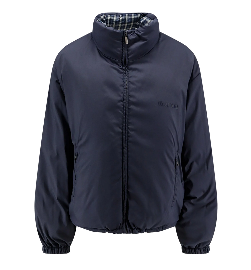 Reversible madras flannel down jacket