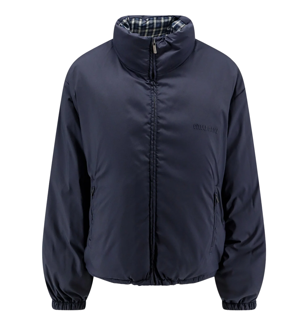 Reversible madras flannel down jacket