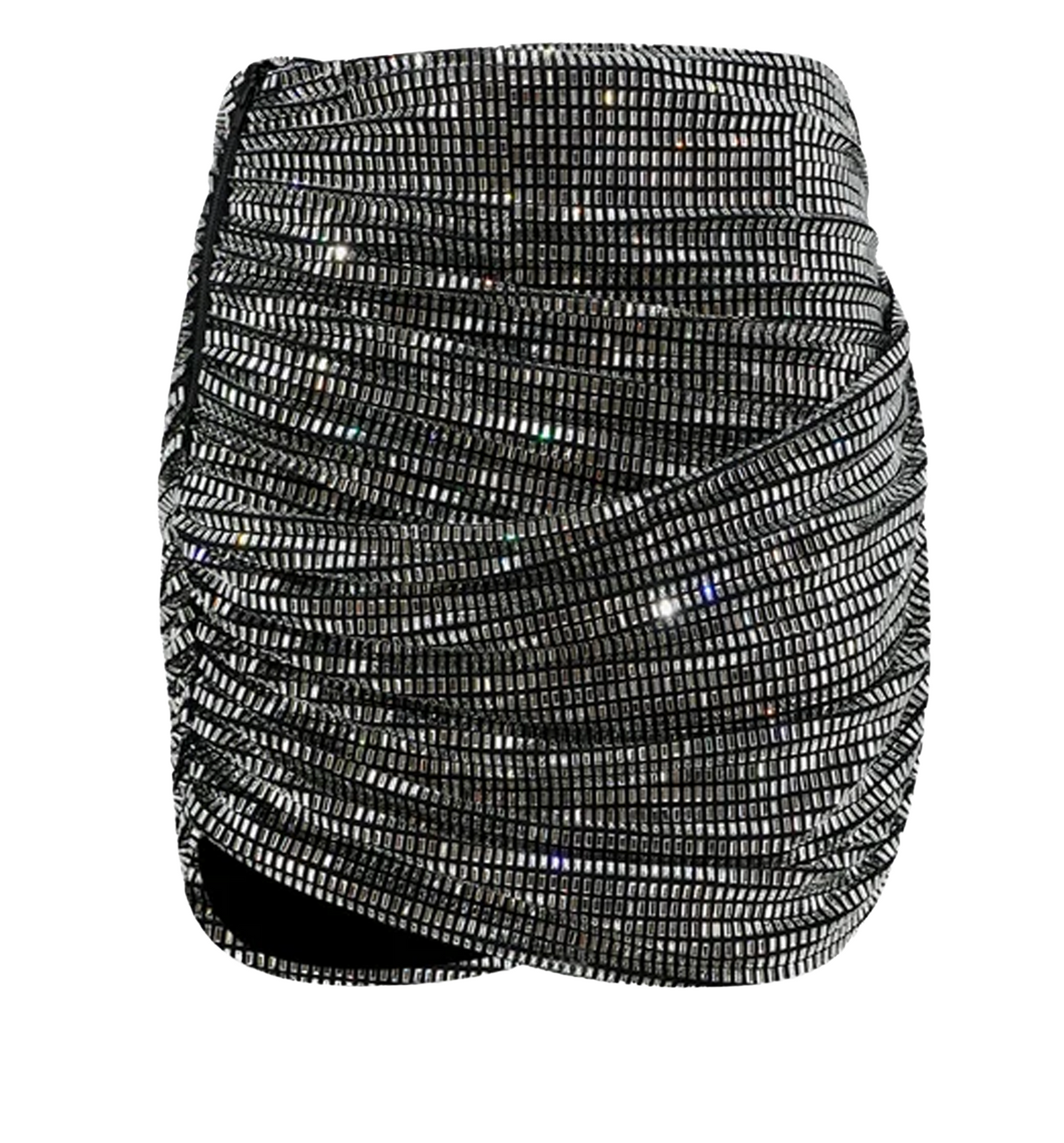 Silver Rhinestone Draped Mini Skirt