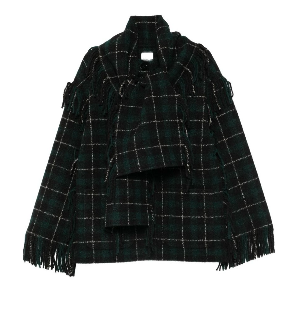 Fringed scarf madras wool coat