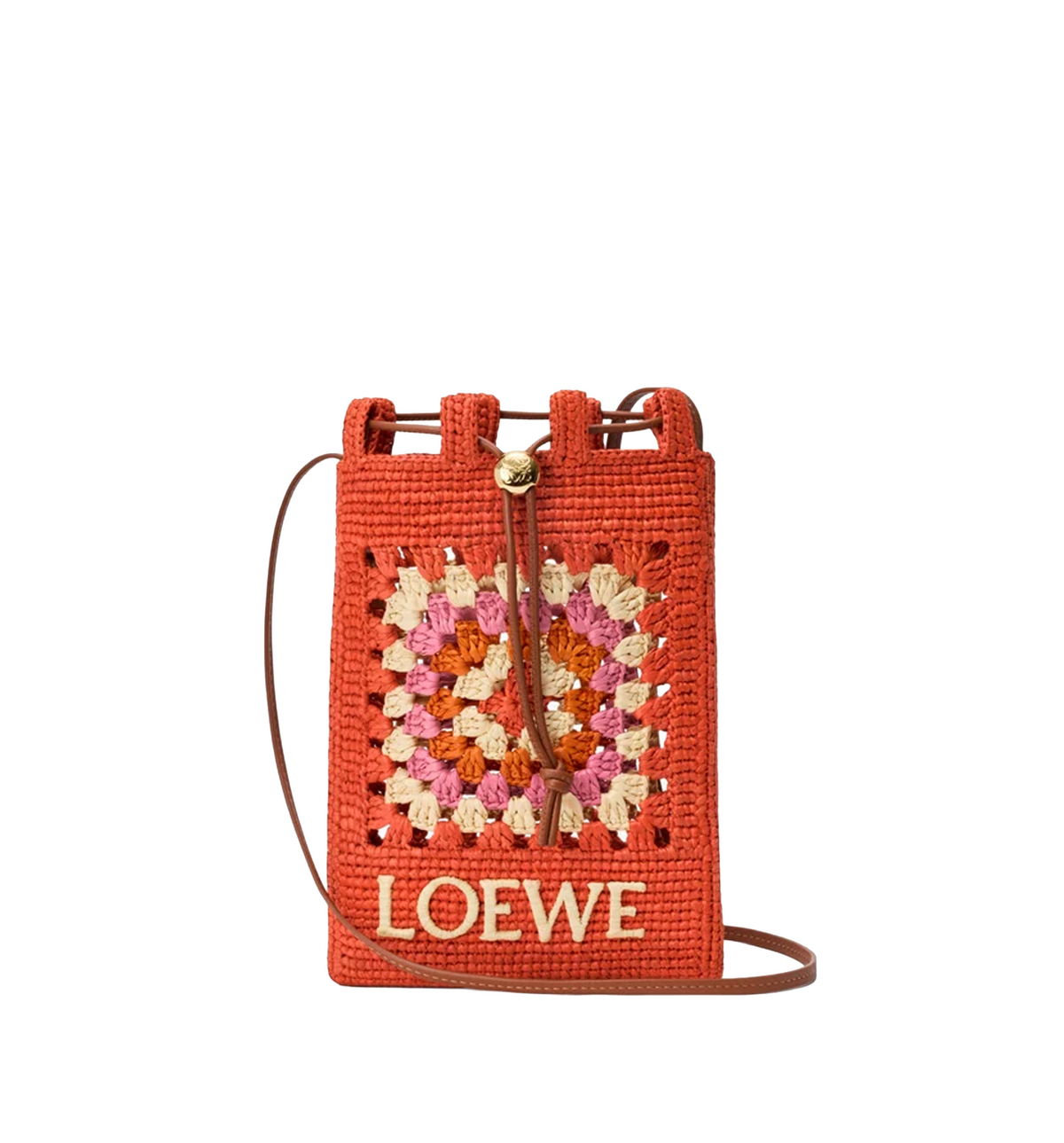 Drawstring pocket in classic calfskin and raffia