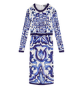 Silk blend dress with Maiolica print
