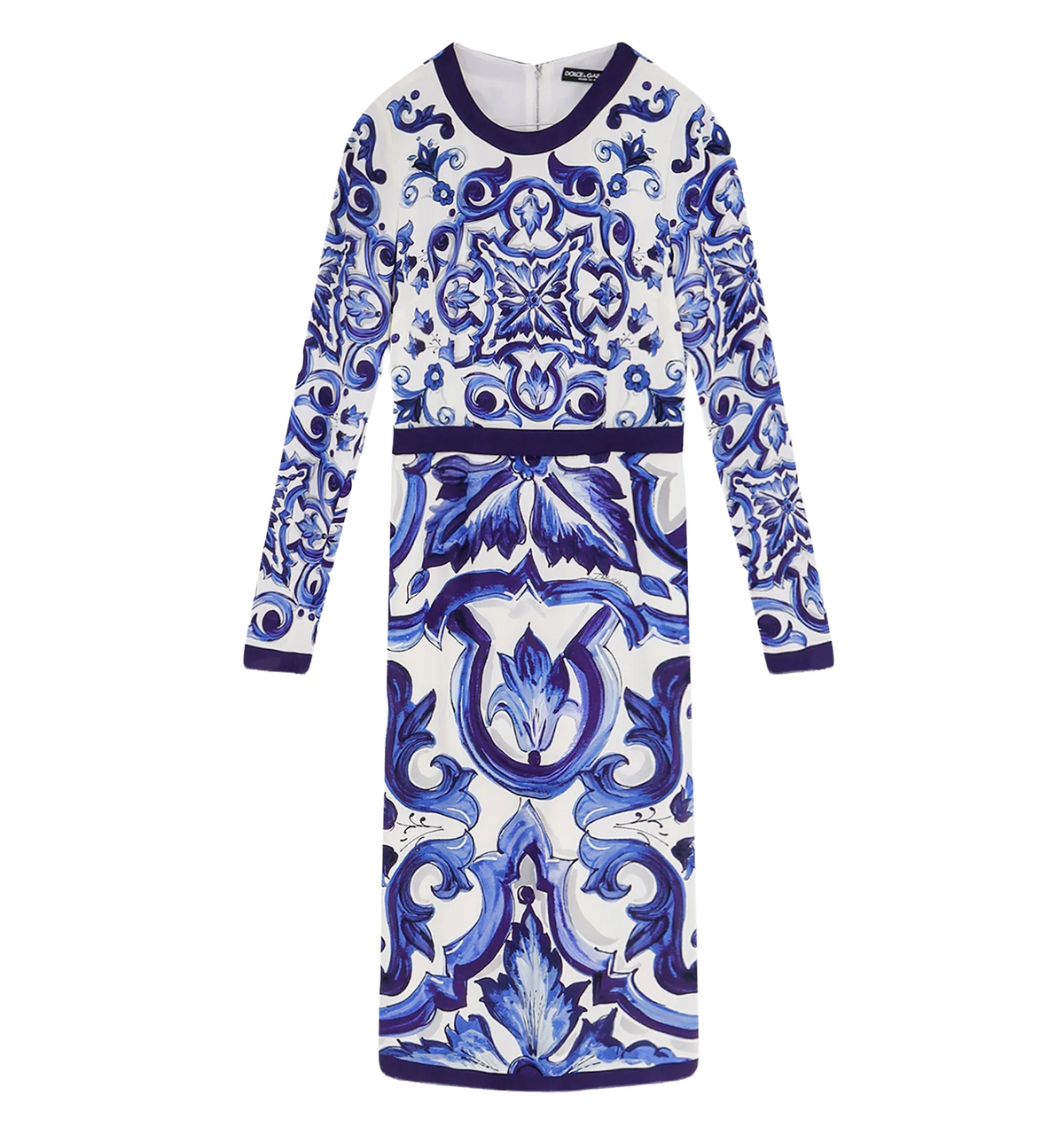 Silk blend dress with Maiolica print
