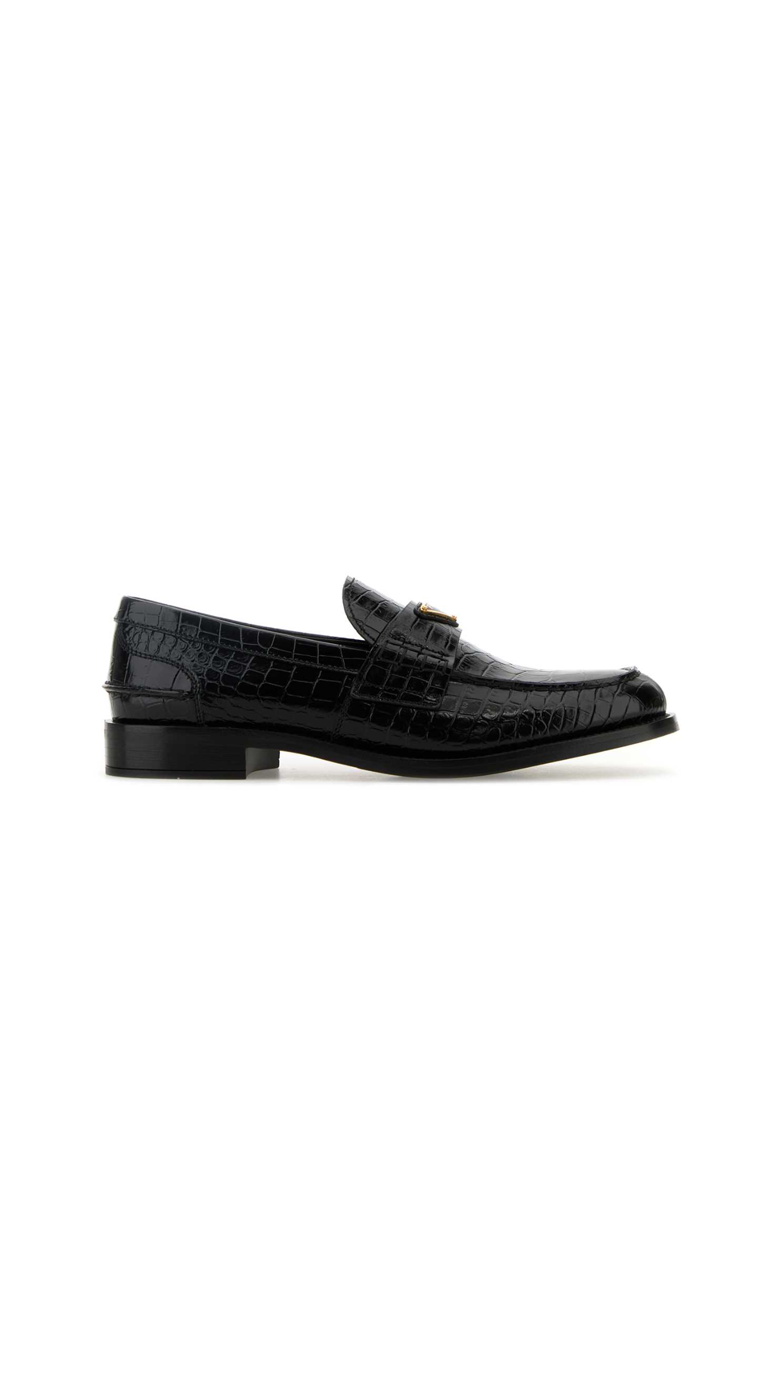 Croco-Print Leather Loafers - Black