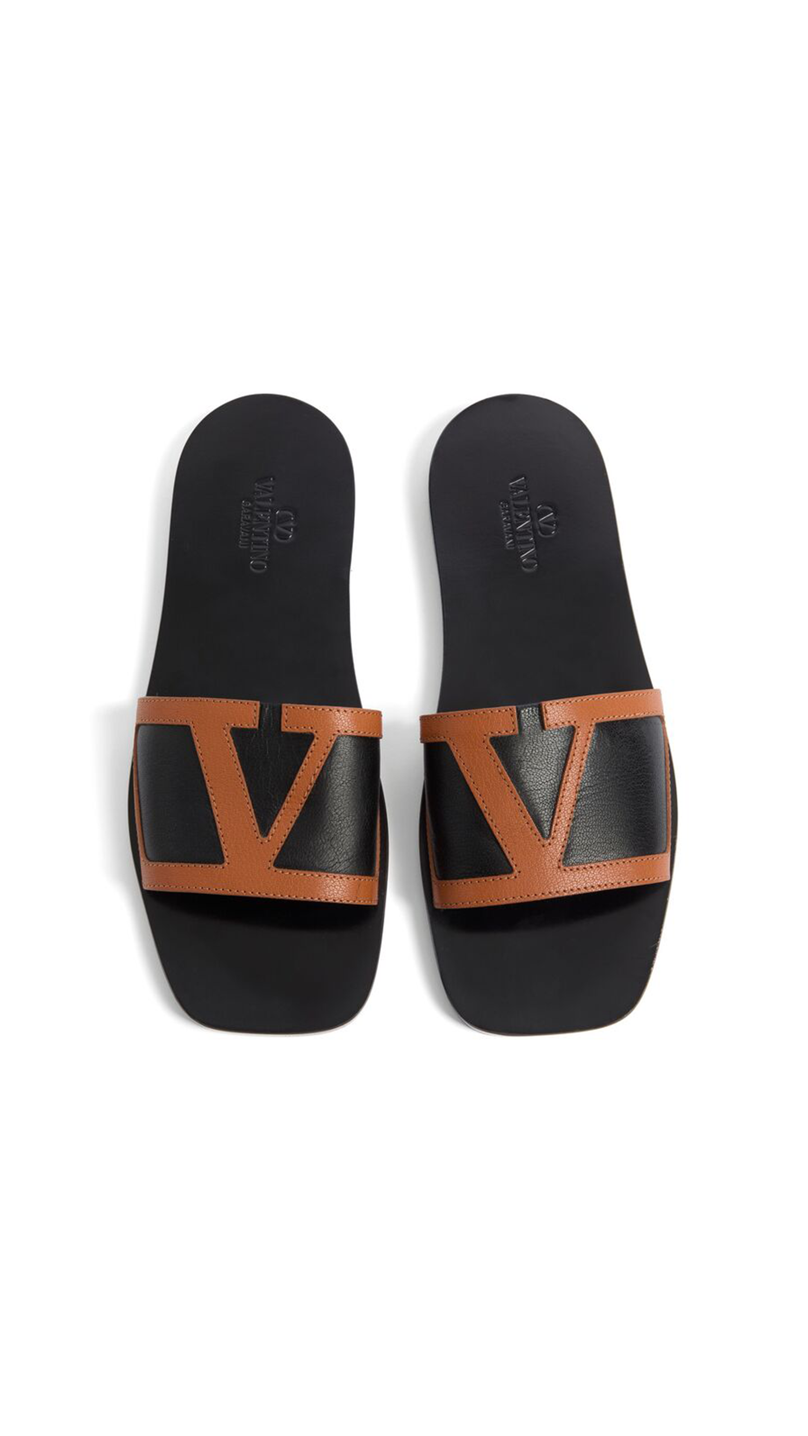 Viva Superstar Slide Sandal in Napa Leather - Black/Roasted Pecan