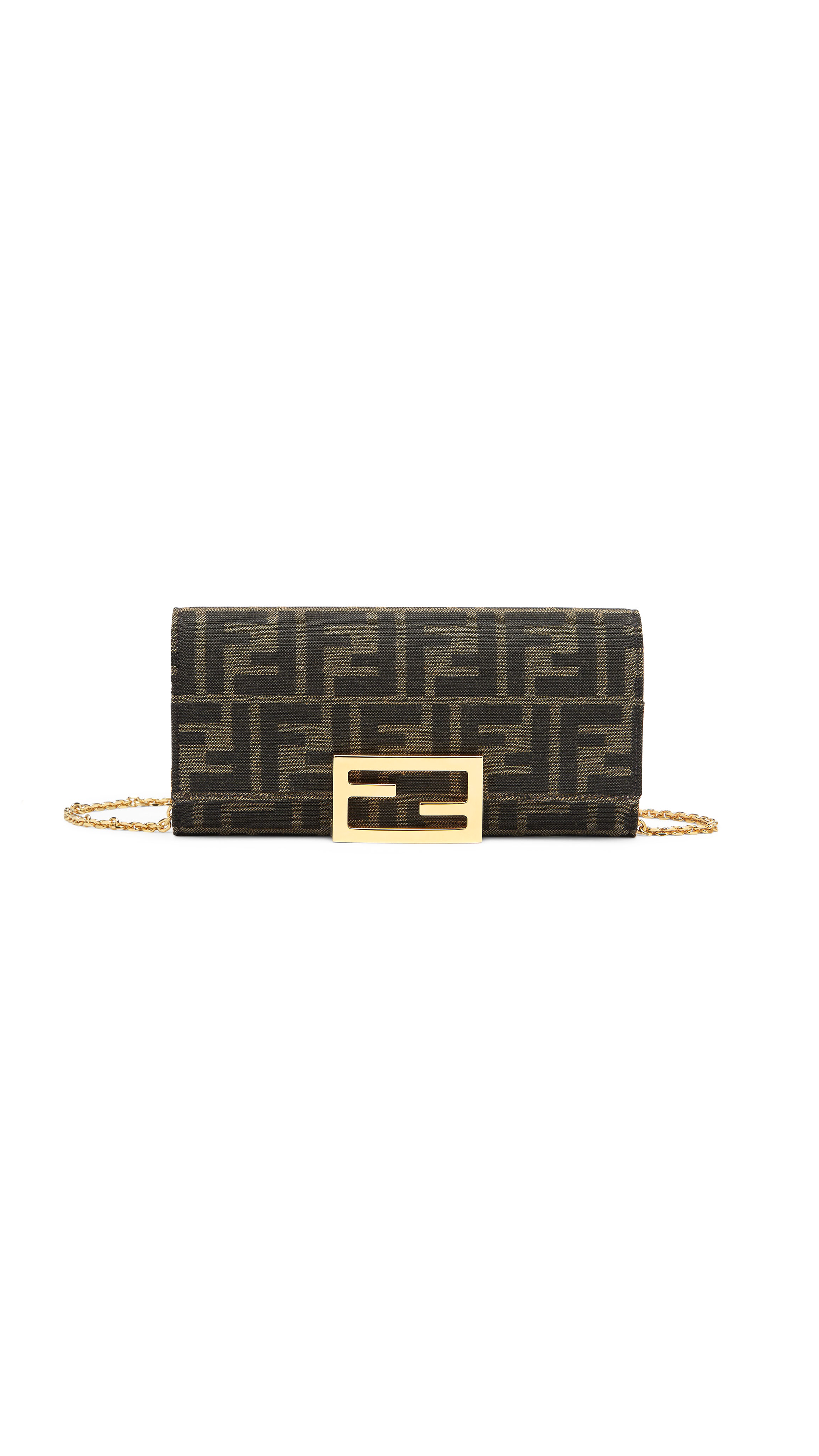 FF Fabric Baguette Continental Wallet with Chain - Brown