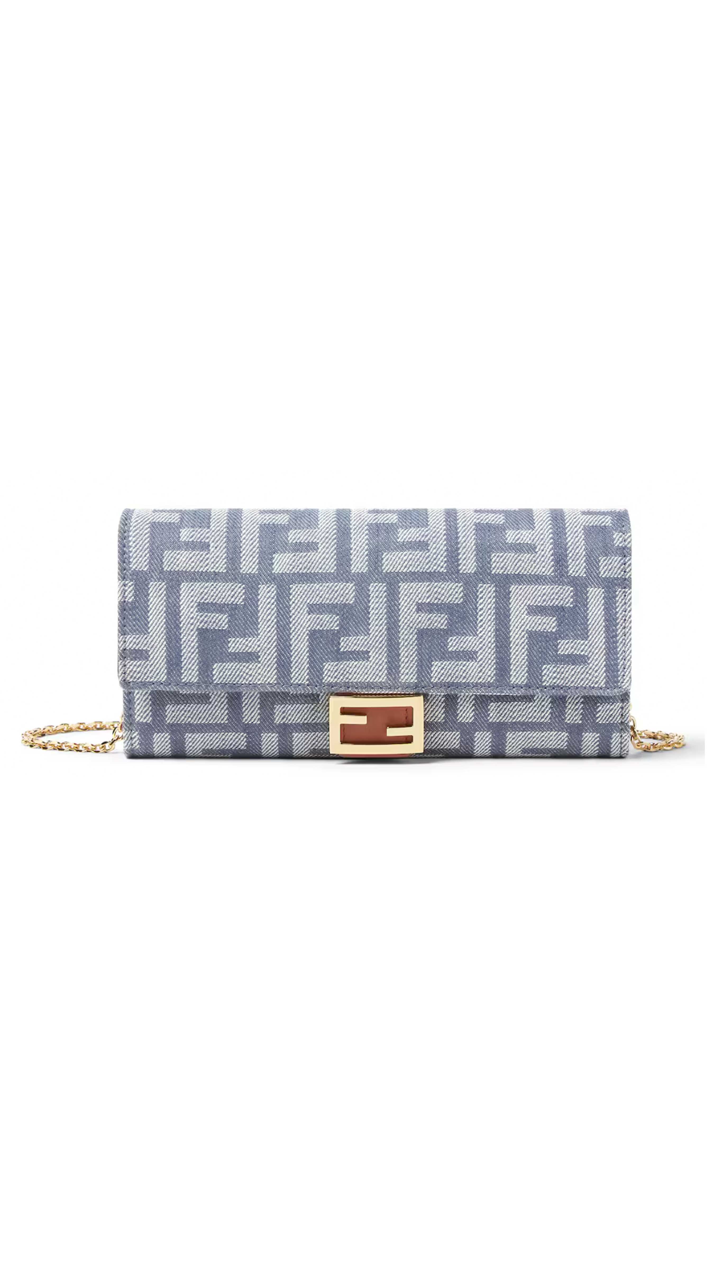 Denim Baguette Continental Wallet With Chain - Denim Blue
