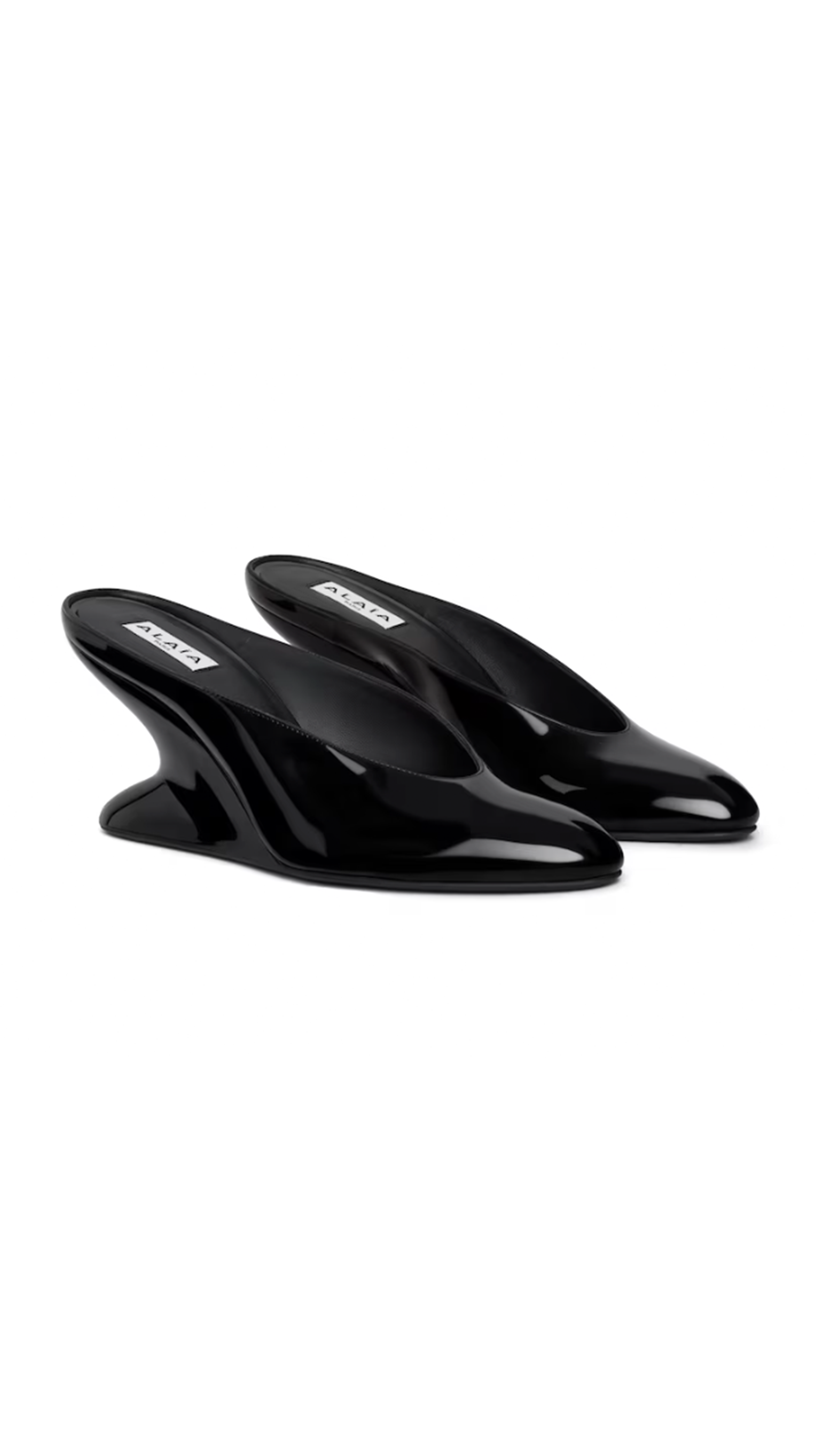Curve Wedge Mule in Patent Leather - Black