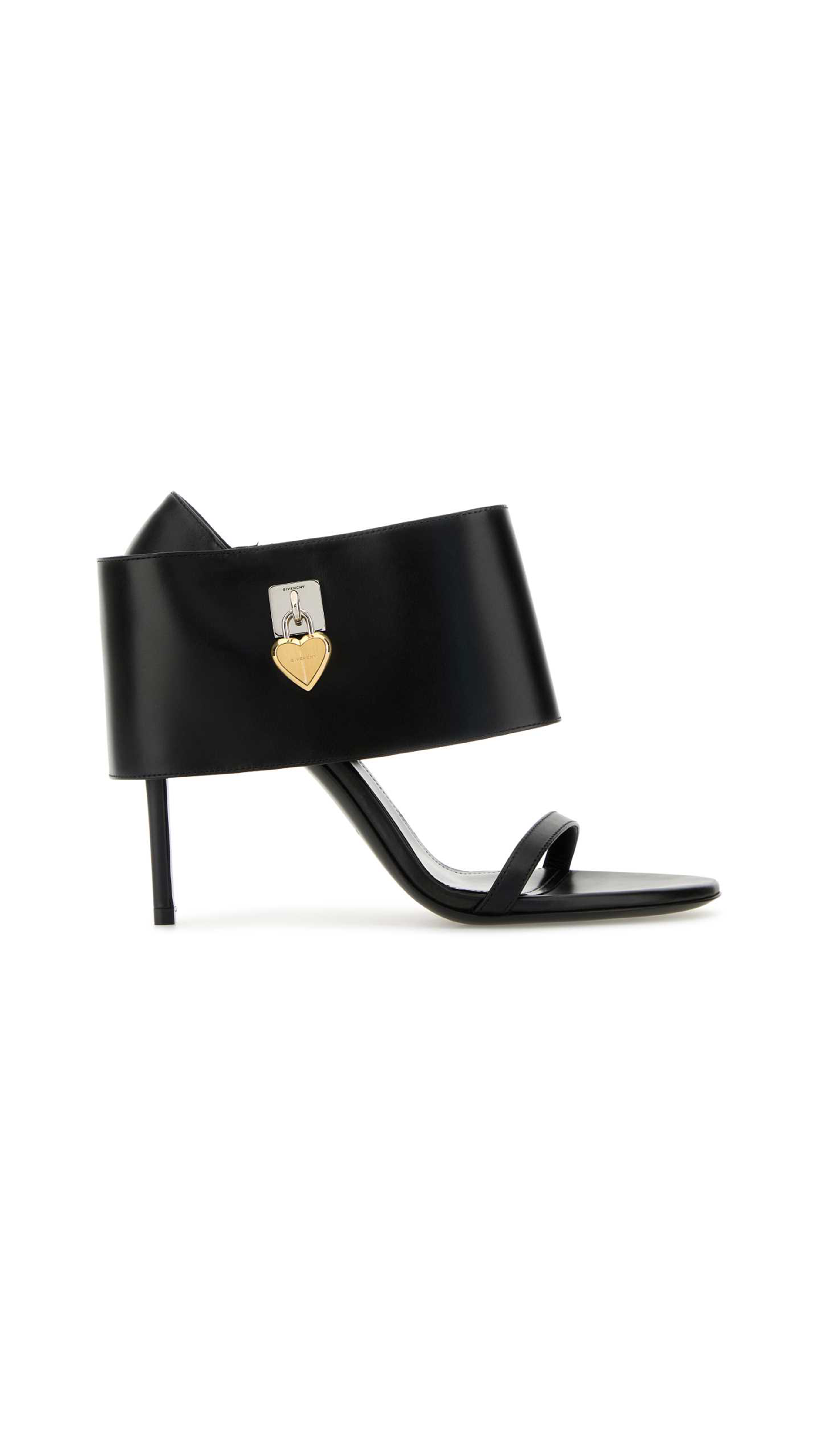 Shark Lock Leather Sandals - Black