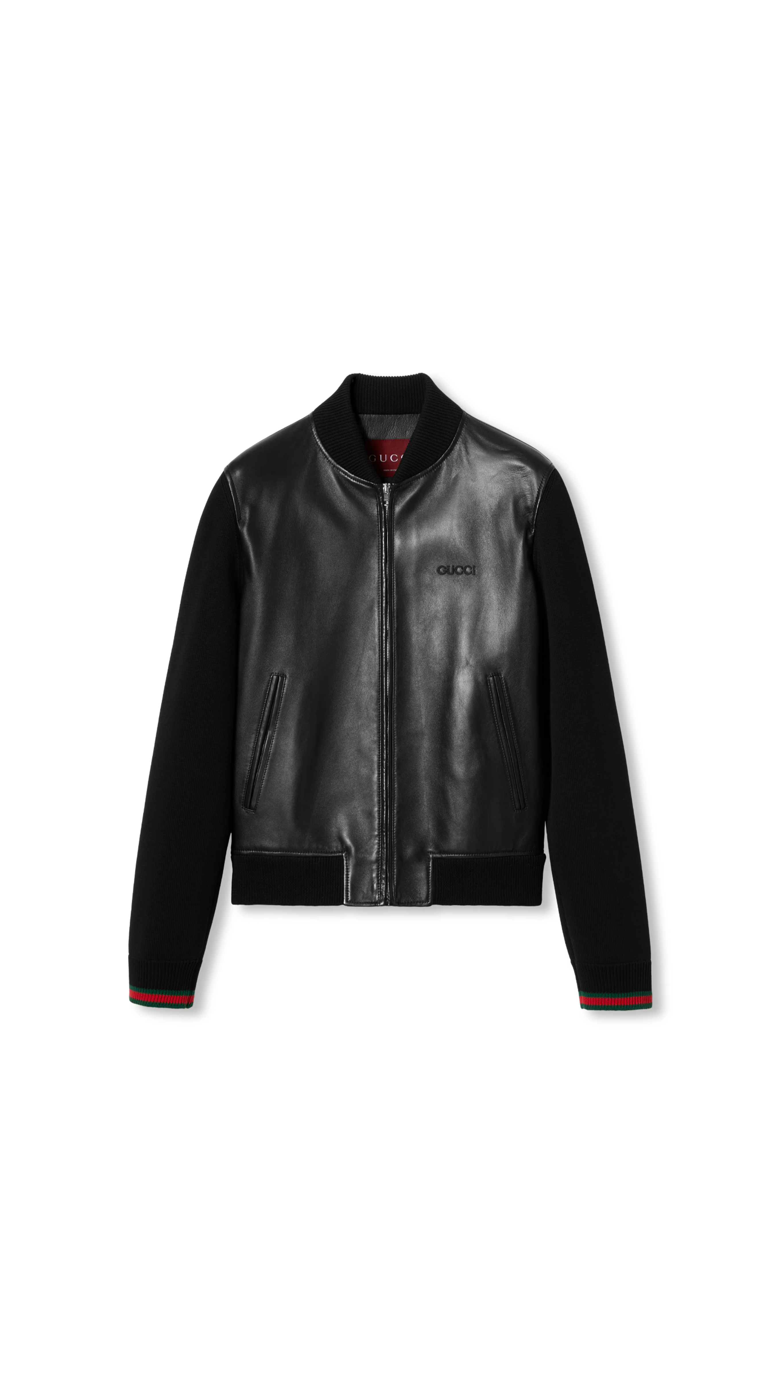 Nappa Leather and Knit Bomber Jacket - Black