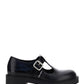Brushed Leather Mary Jane T-strap Shoes - Black