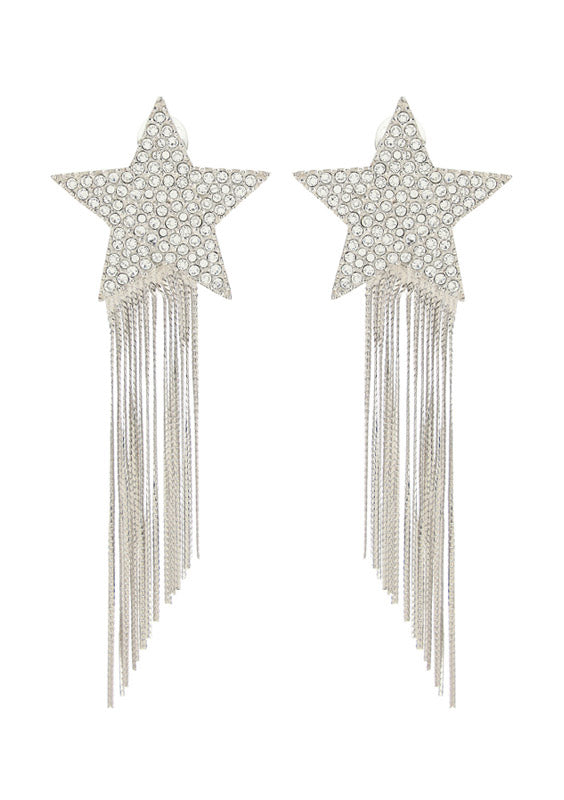 Star Earrings With Brass Chains - Palladium