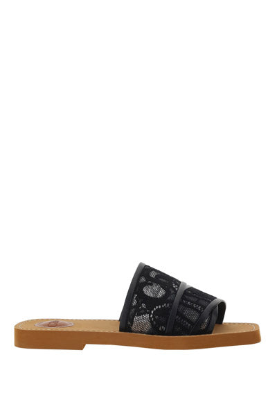 Woody Lace Mule Sandals - Black