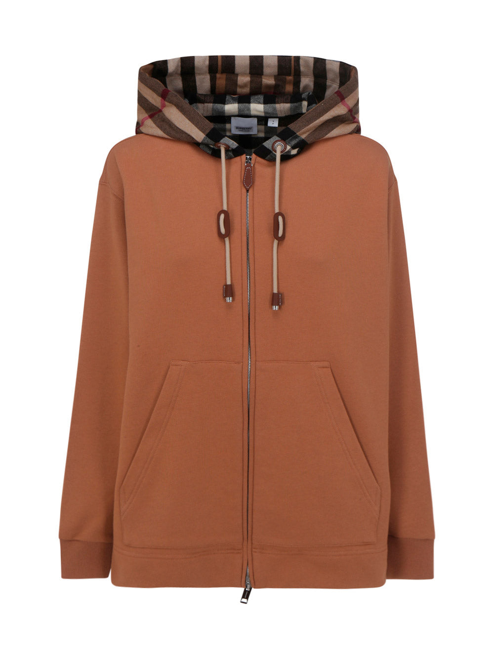 Check Hood Cotton Oversized Hooded Top - Camel