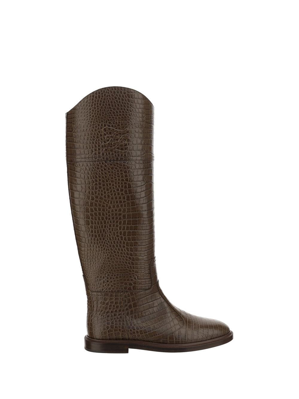 FF Karligraphy Motif Boots In Crocodile-Embossed Leather - Brown