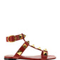 Roman Stud Enamel Flat Sandals - Red