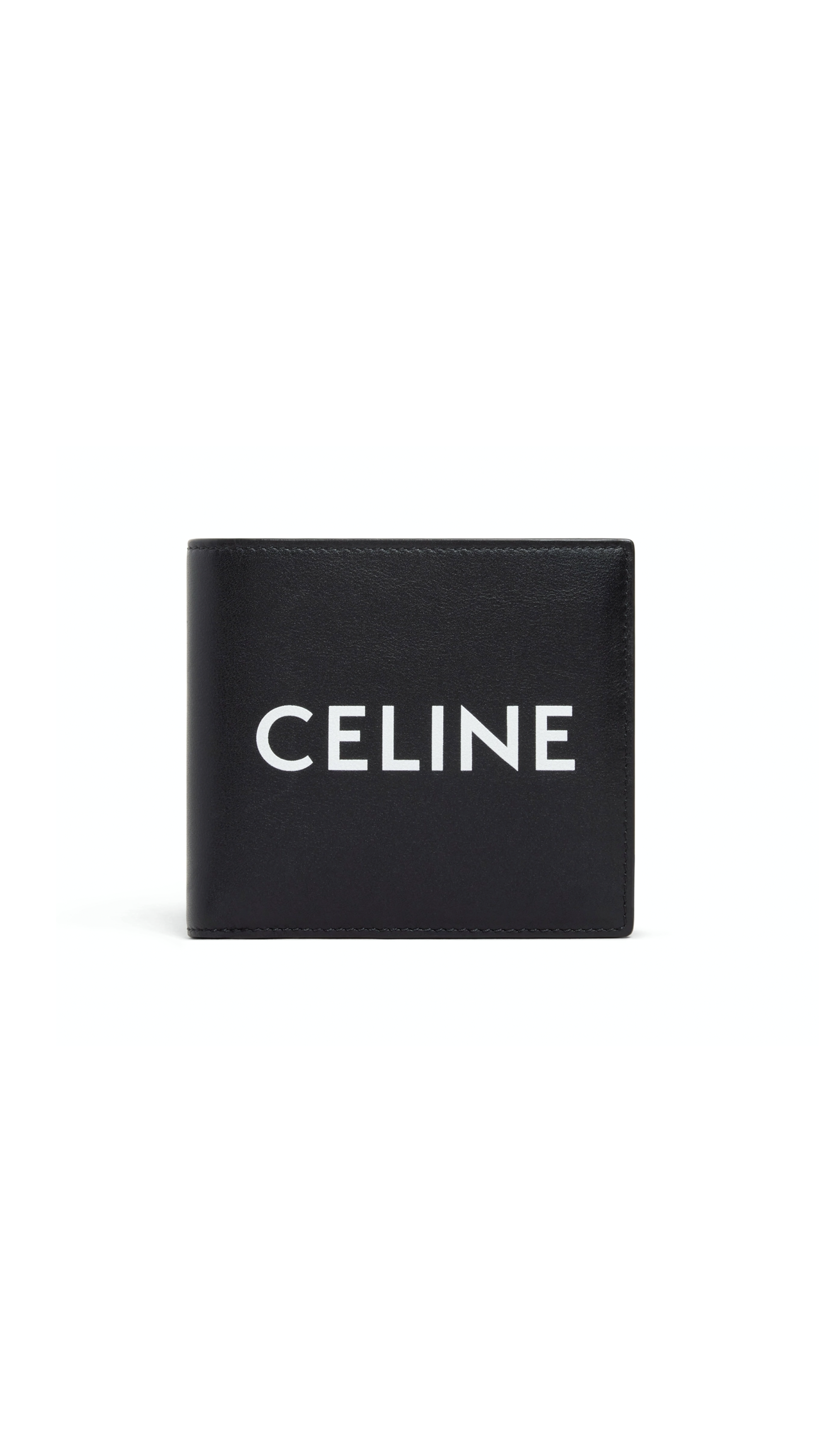 Bi-fold Wallet with Coin in Smooth Calfskin with Celine print - Black