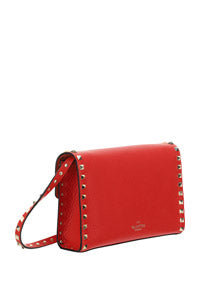 Small Rockstud Grainy Calskin Crossbody Bag - Rouge Pur