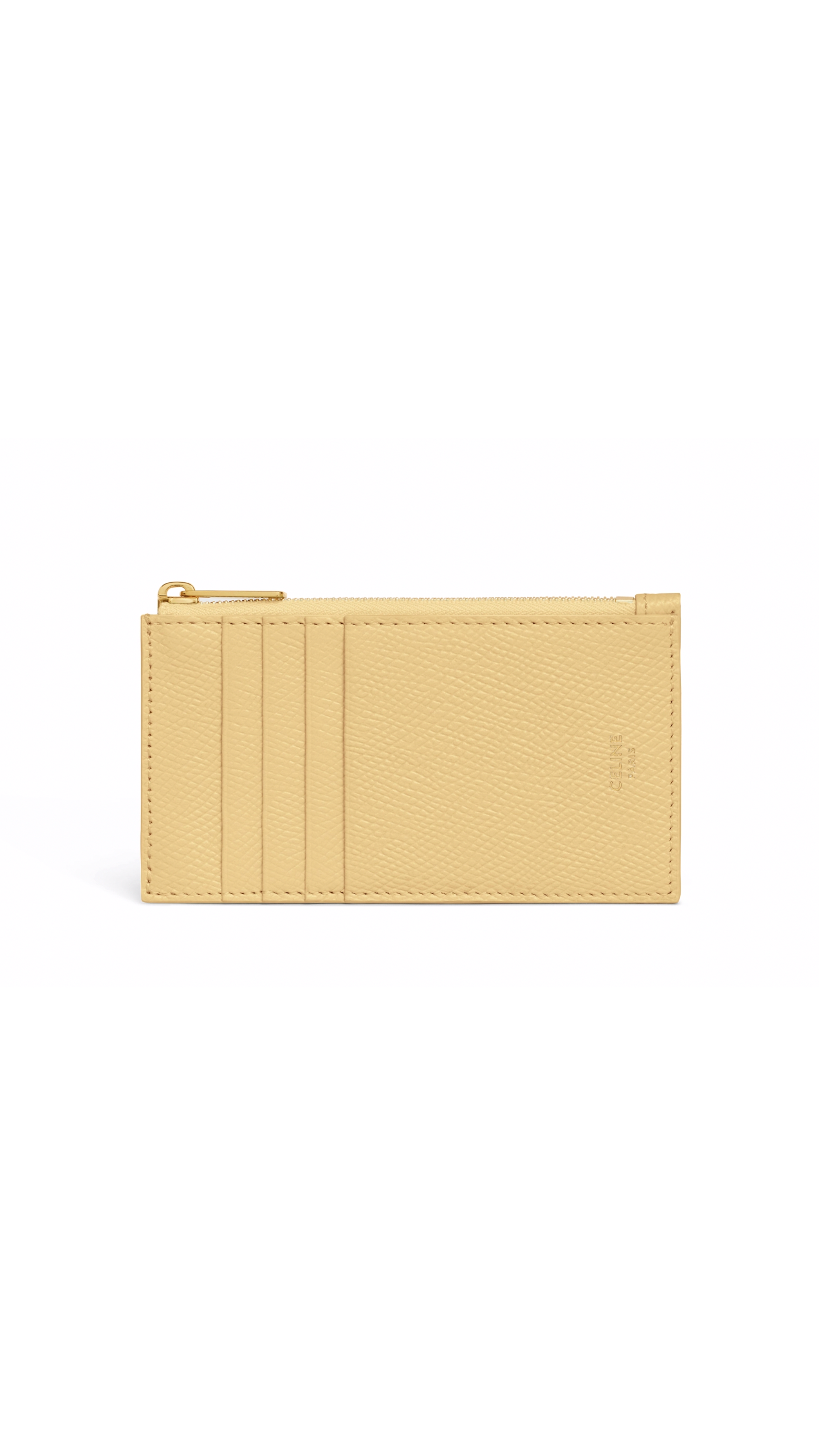 Zipped Compact Card Holder Essentials in Grained Calfskin - Pollen