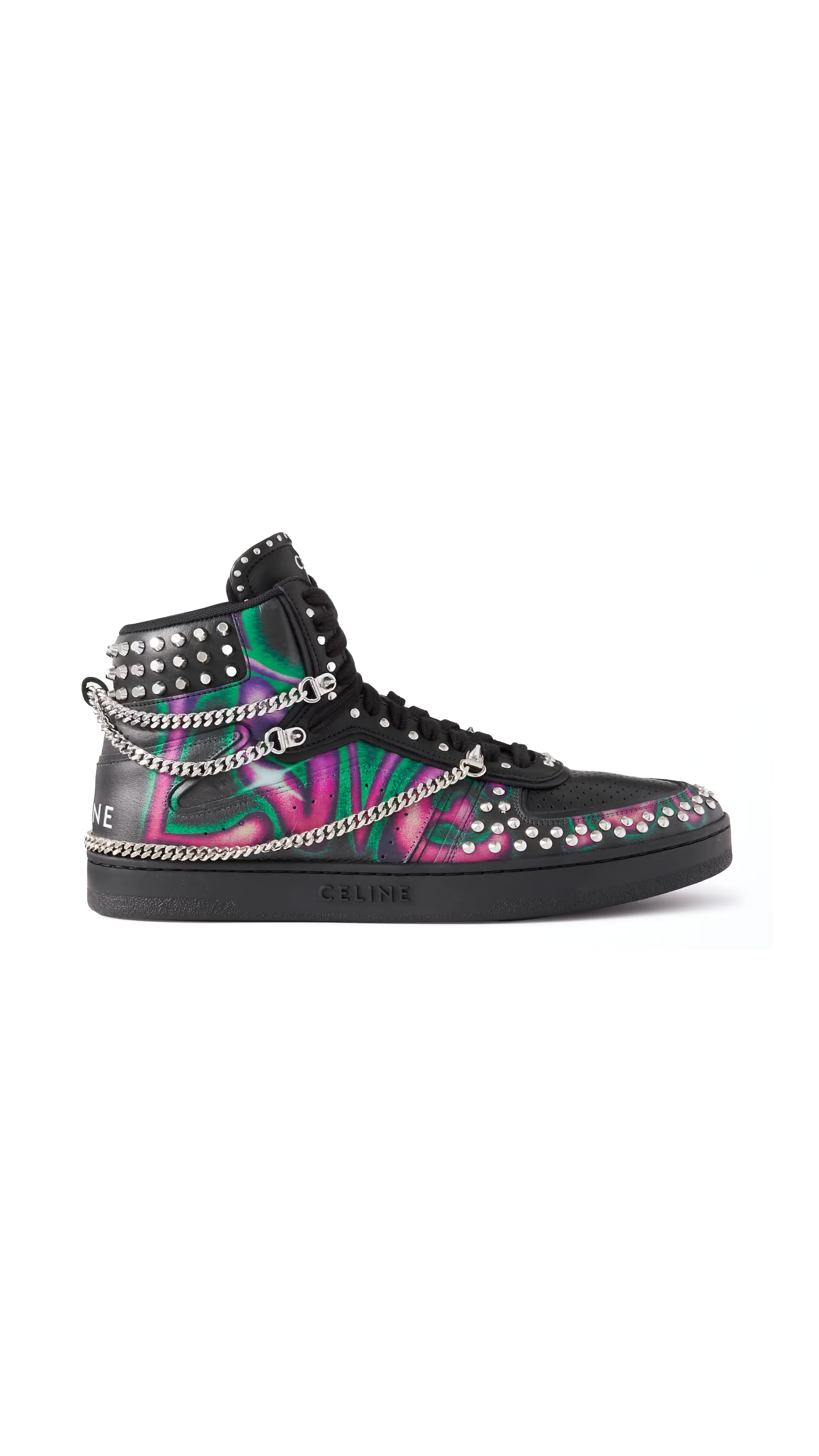 CT-01 Stud Chain-Embellished Printed Leather High-Top Sneakers - Black/Multi