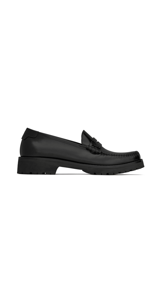 Le Loafer Chunky Monogram Penny Slipper in Smooth Leather - Black