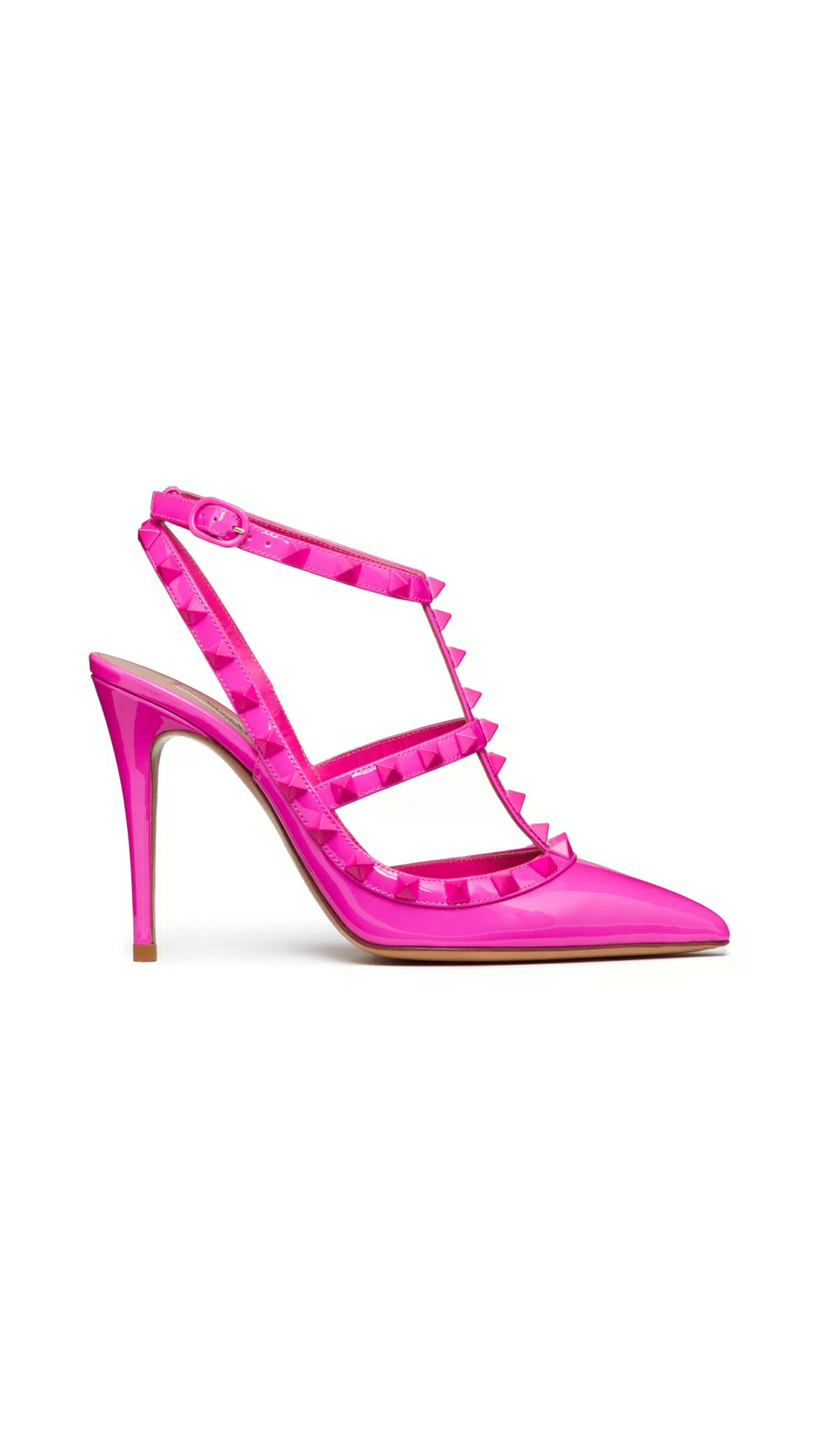 Rockstud ankle Strap Pump with Tonal Studs in Patent 100 MM - Pink PP