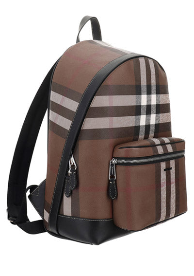 Check and Leather Backpack - Dark Birch Brown