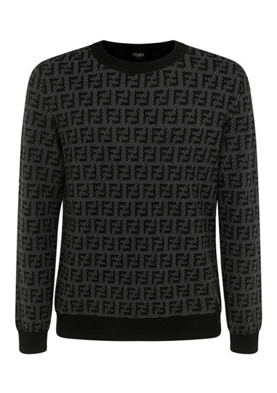 Monogram Wool Pullover - Black Grey