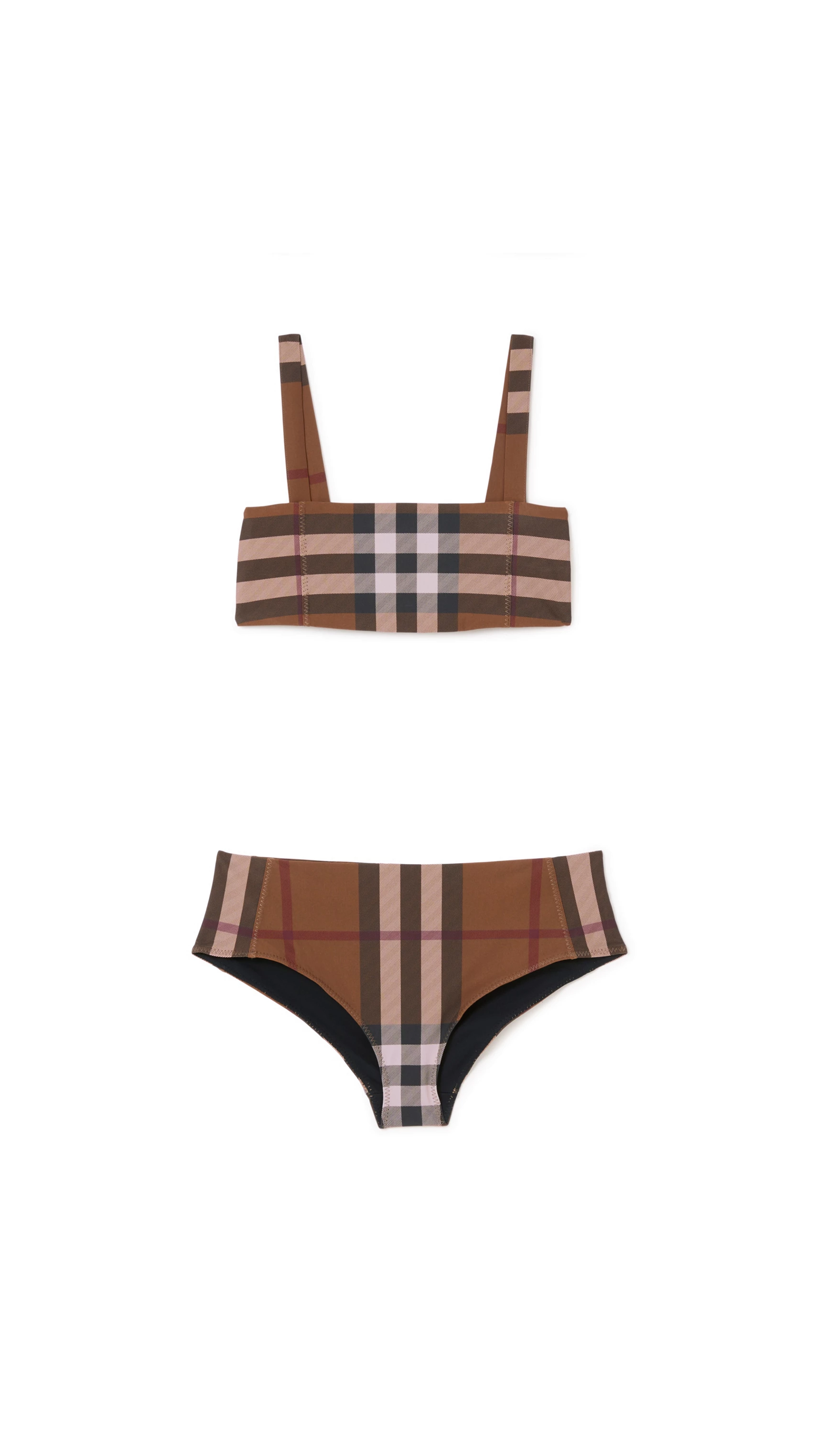 Check Stretch Nylon Square Neck Bikini - Birch Brown