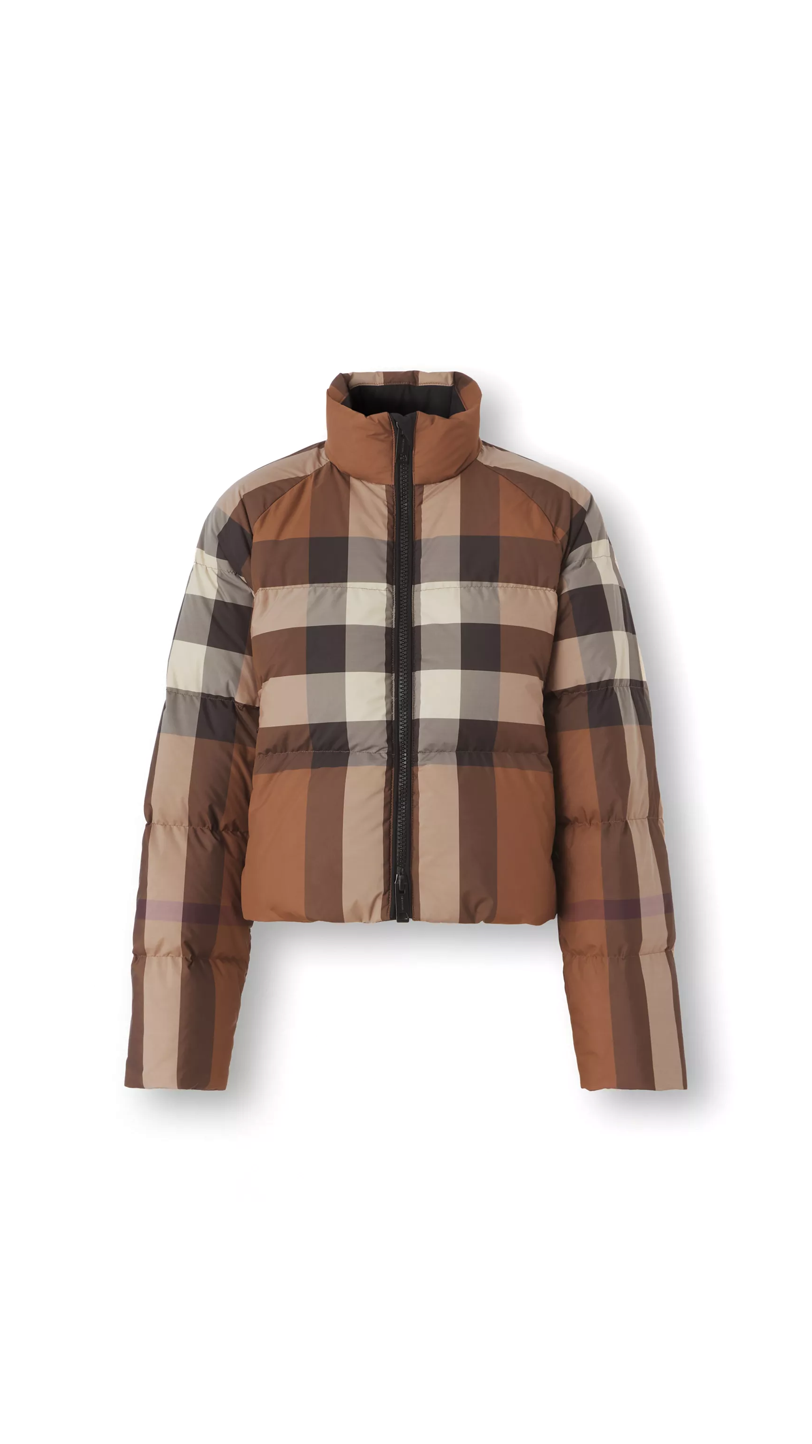 Check Cropped Puffer Jacket - Dark Birch Brown